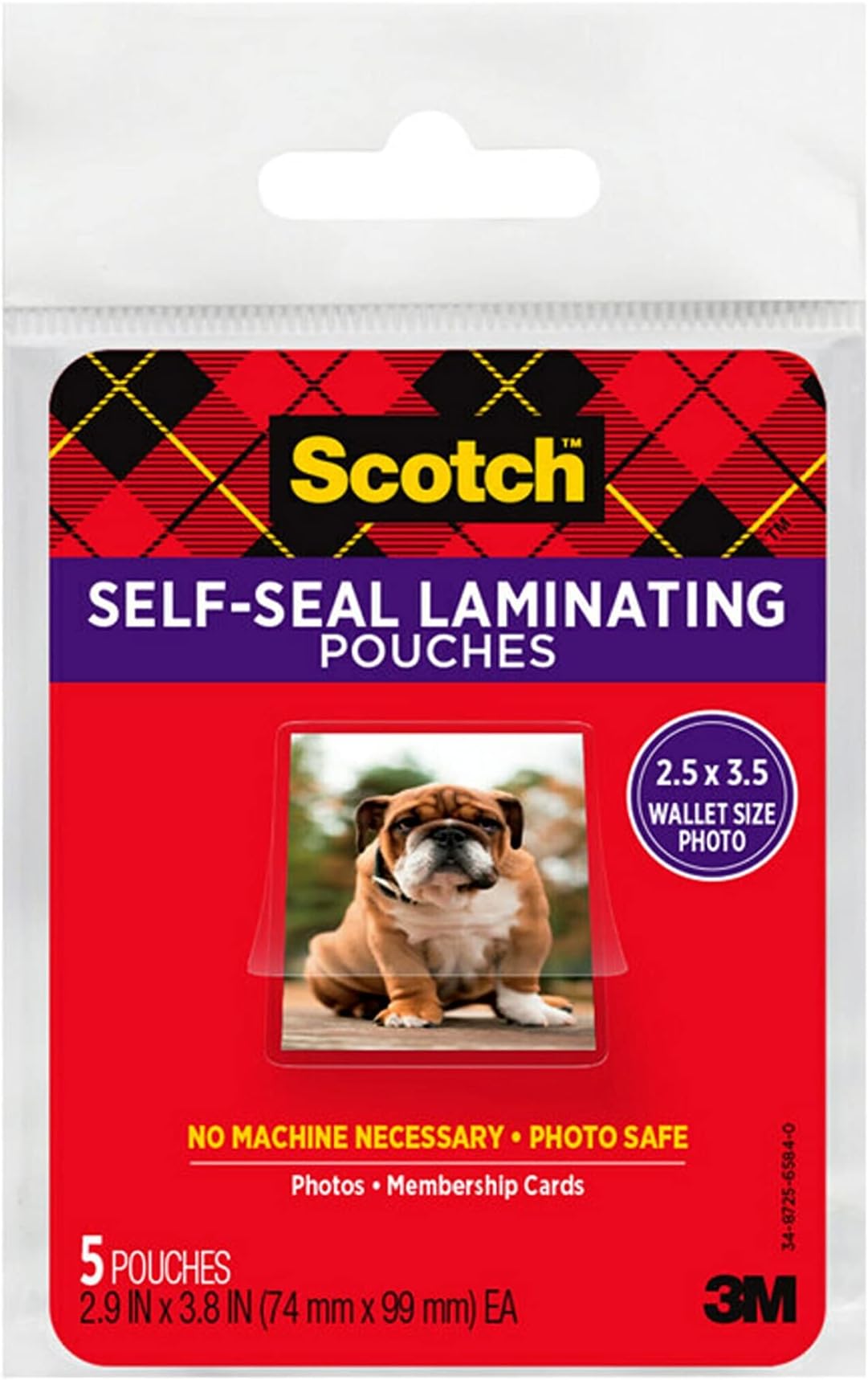 Scotch Self-Sealing Laminating Pouches, Glossy Finish, Wallet Photo Size 2 1/2 in x 3 1/2 in, 5 Pouches