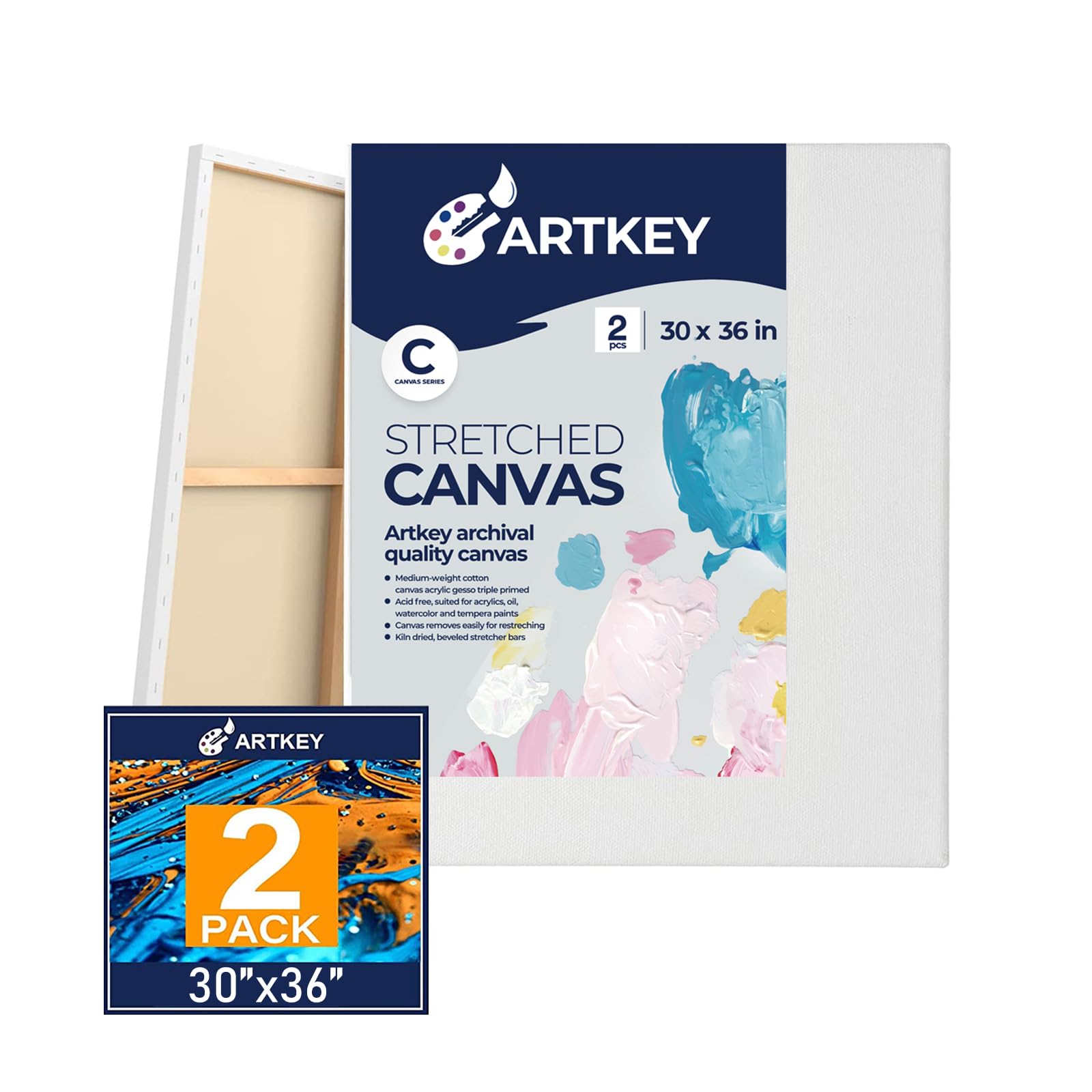 Stretched Canvases for Painting 30x36 Inch 2-Pack, 10 oz Triple Primed Acid-Free 100% Cotton Blank Canvas, Art Canvases for Oil Paint Acrylics Pouring & Wet Art Media, Pour Painting