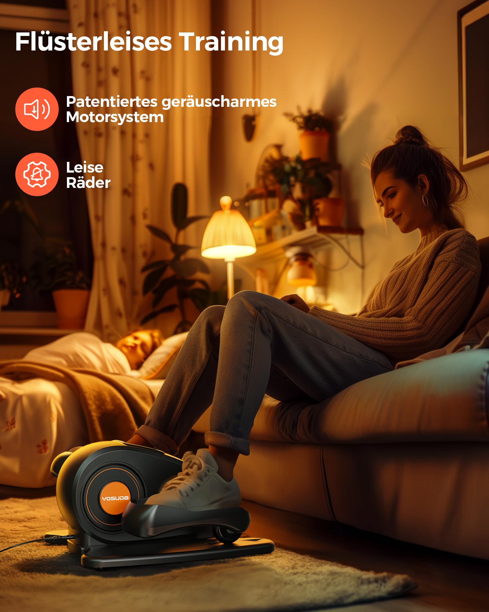 YOSUDA 2026 Neu Ellipsentrainer für zuhause, 3D-Fußmassage, 10 Geschwindigkeiten, Plug & Play, flüsterleise. Ideal für Senioren & Büro – Mini Elektrischer Crosstrainer, untertisch Ellipsentrainer