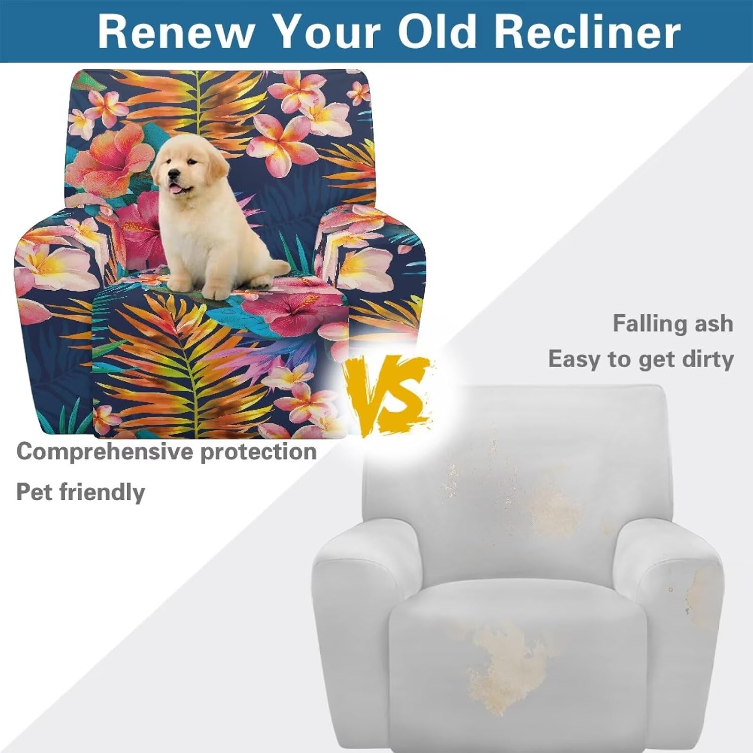 Recliner Chair Covers that Stay in Place Tropical Leaves Lazy Boy Chair Covers for Reclining Chairs Waterproof Washable Furniture Protector Non Slip Pet Friendly 4 Piece
