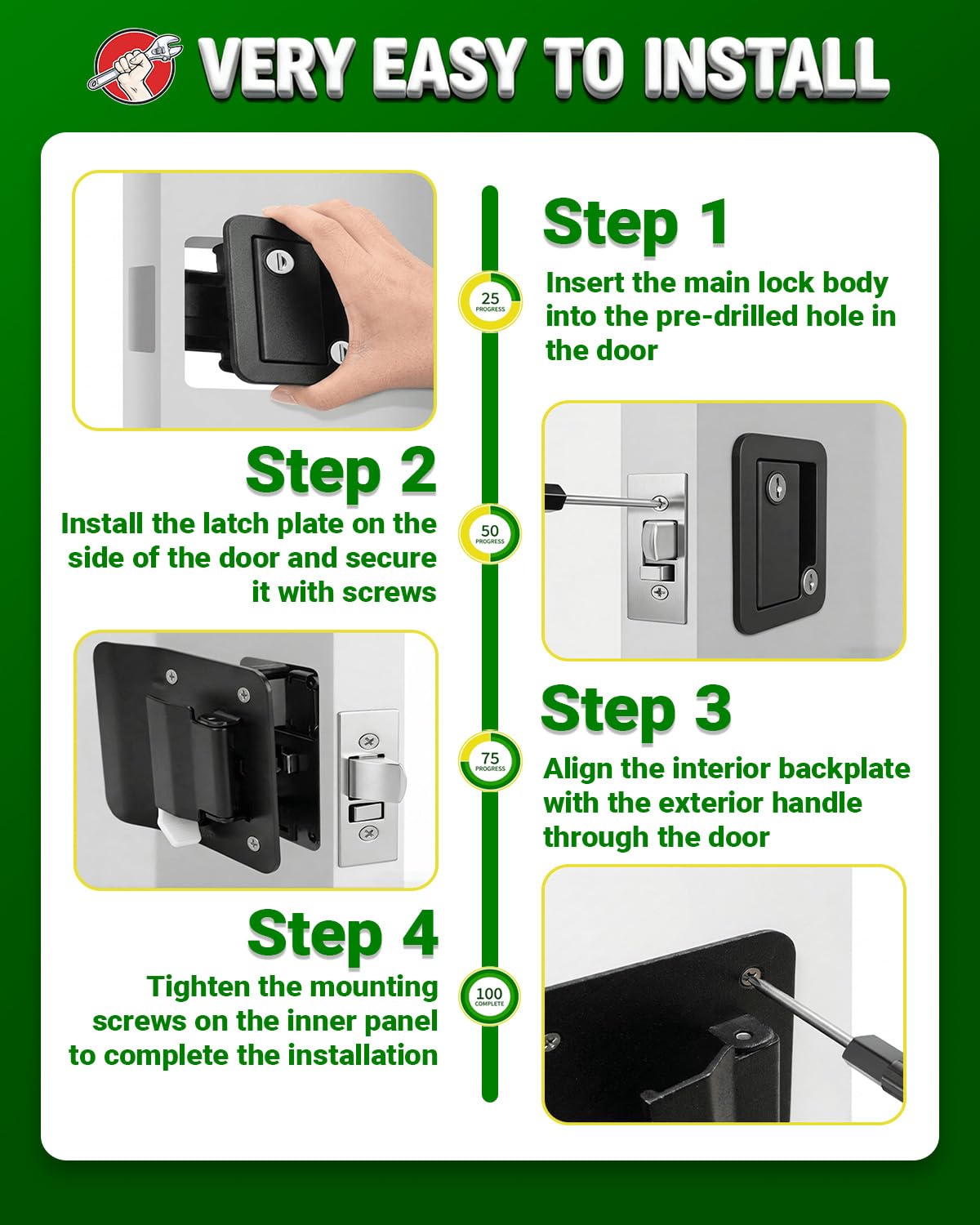 ZARIXOL RV Door Lock 100% Aluminum-Zinc Alloy with Paddle Deadbolt Black, Travel Door Lock for Travel Trailer Cargo Hauler, Includes 4 Universal Keys, Screwdriver, Mounting & Strike Plate — view 9