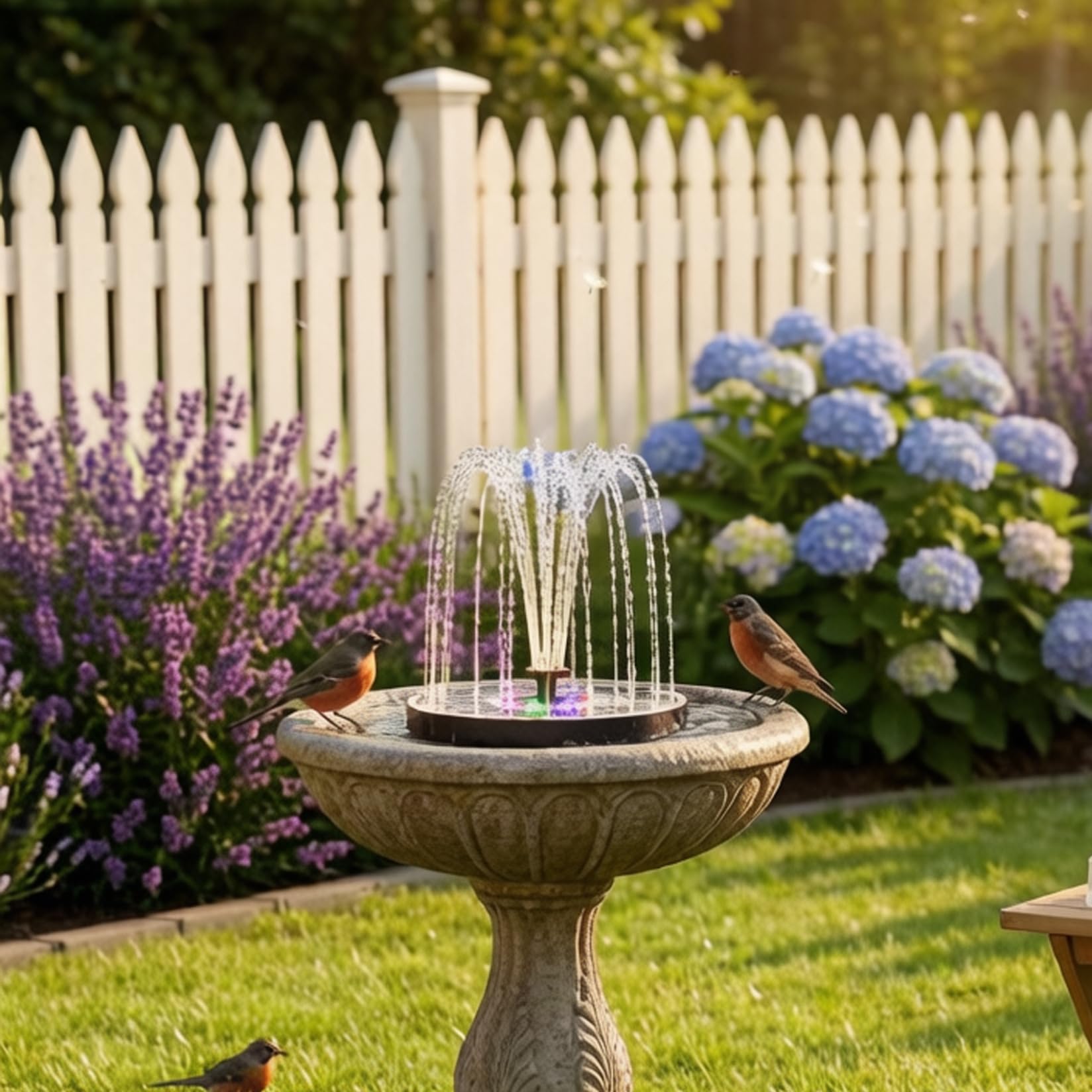 Fontana ad energia solare, Fontana solare da 16 pollici con luci LED RGB, Bagno per uccelli galleggiante per decorazioni da giardino esterno, 6 ugelli spray
