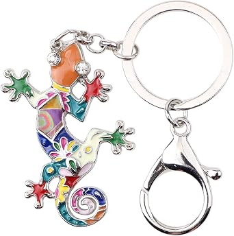 BONSNY Enamel Metal Gecko Lizard Key Chains For Women Car Purse bag Rings Charms Gift