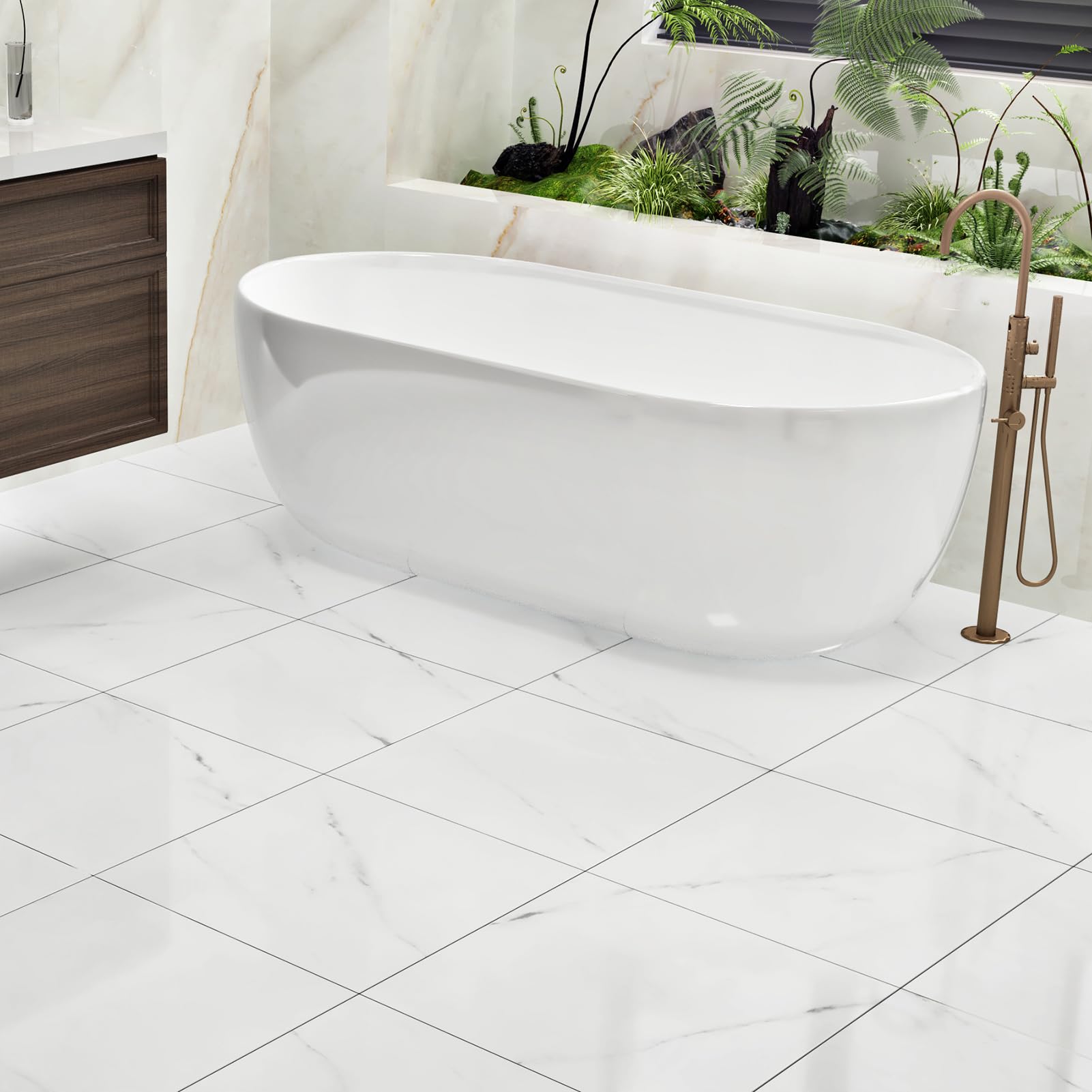 24 piezas de suelo de vinilo autoadhesivo blanco PVC para suelo de azulejos efecto azulejos brillantes para suelo vinilo adhesivo autoadhesivo azulejos baño suelo baldosas blancas para el