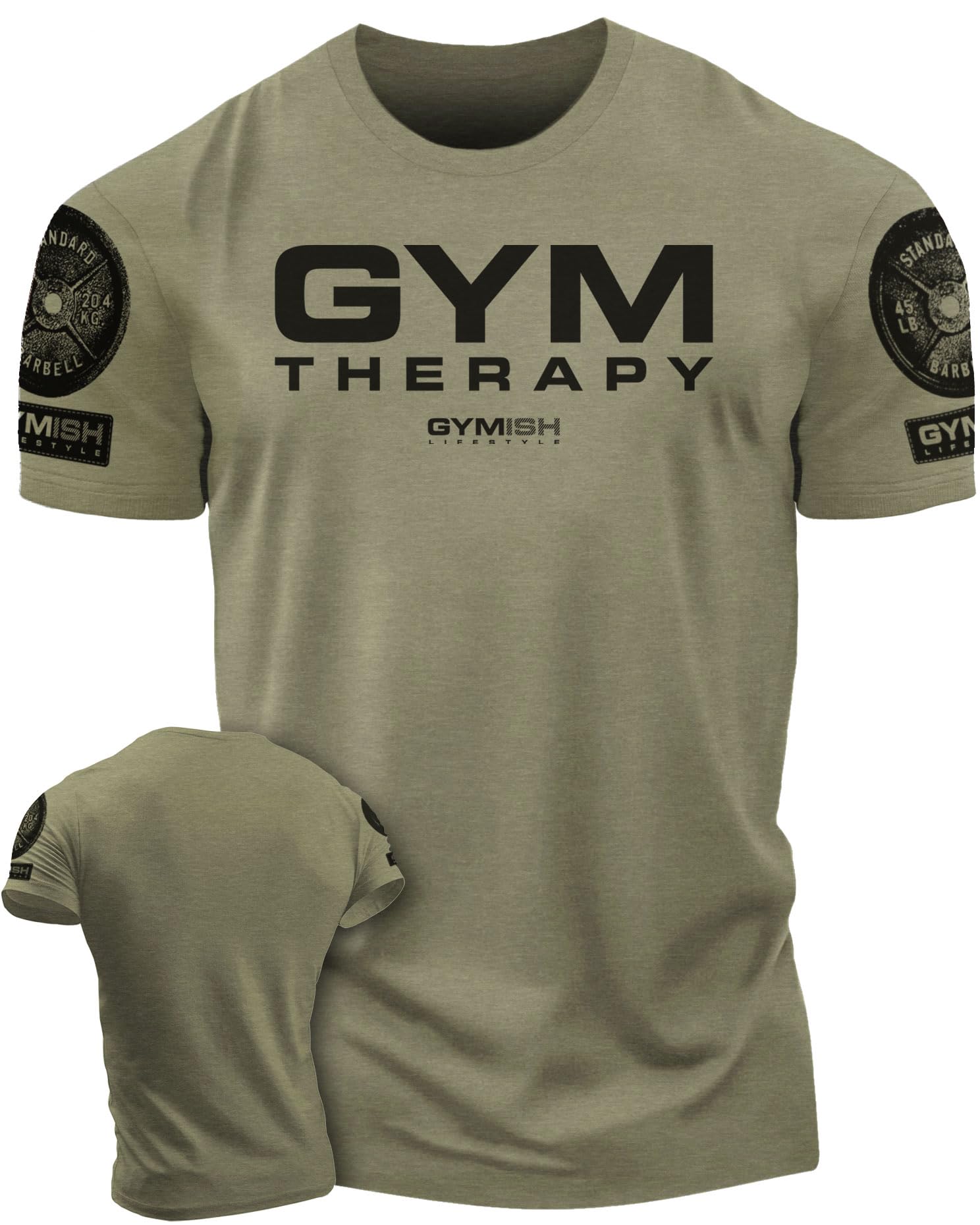 Gym Therapy Workout Shirts for Men, Lifting T-Shirt for Gym Workout (Military Green Branded, LG)