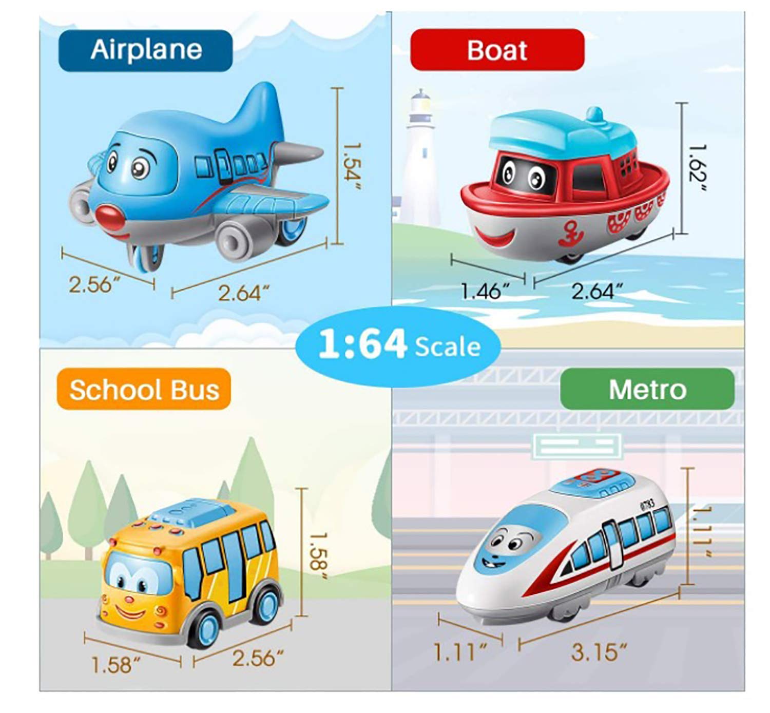 Magicwand ABS Plastic Unbreakable Pull-Back Die-Cast Q【Cute】Toy Set【Pack of 6 Toys】【Multi-Colored】,kids 2+ age - Image 6 thumbnail