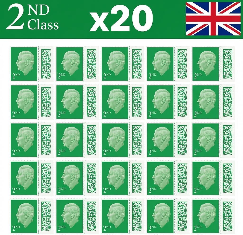 2nd Class Stamps (20 Pack) – Genuine Barcoded Self-Adhesive UK Letter Postage – Official 2nd Class Postage Stamps (Total 20) | UK BEST SELLERS