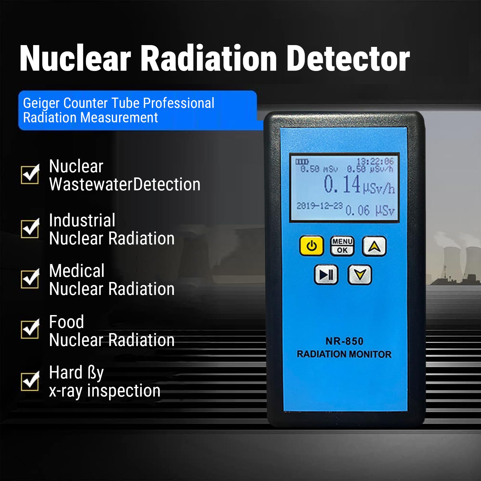 NR-850 Contador Geiger, Detector de Radiación Nuclear que Detecta Rayos X,Y y β, Medidor Radioactividad Geiger Portátil Digital, Probador Doméstico Contador Geige con Pantalla LCD(NR-850)