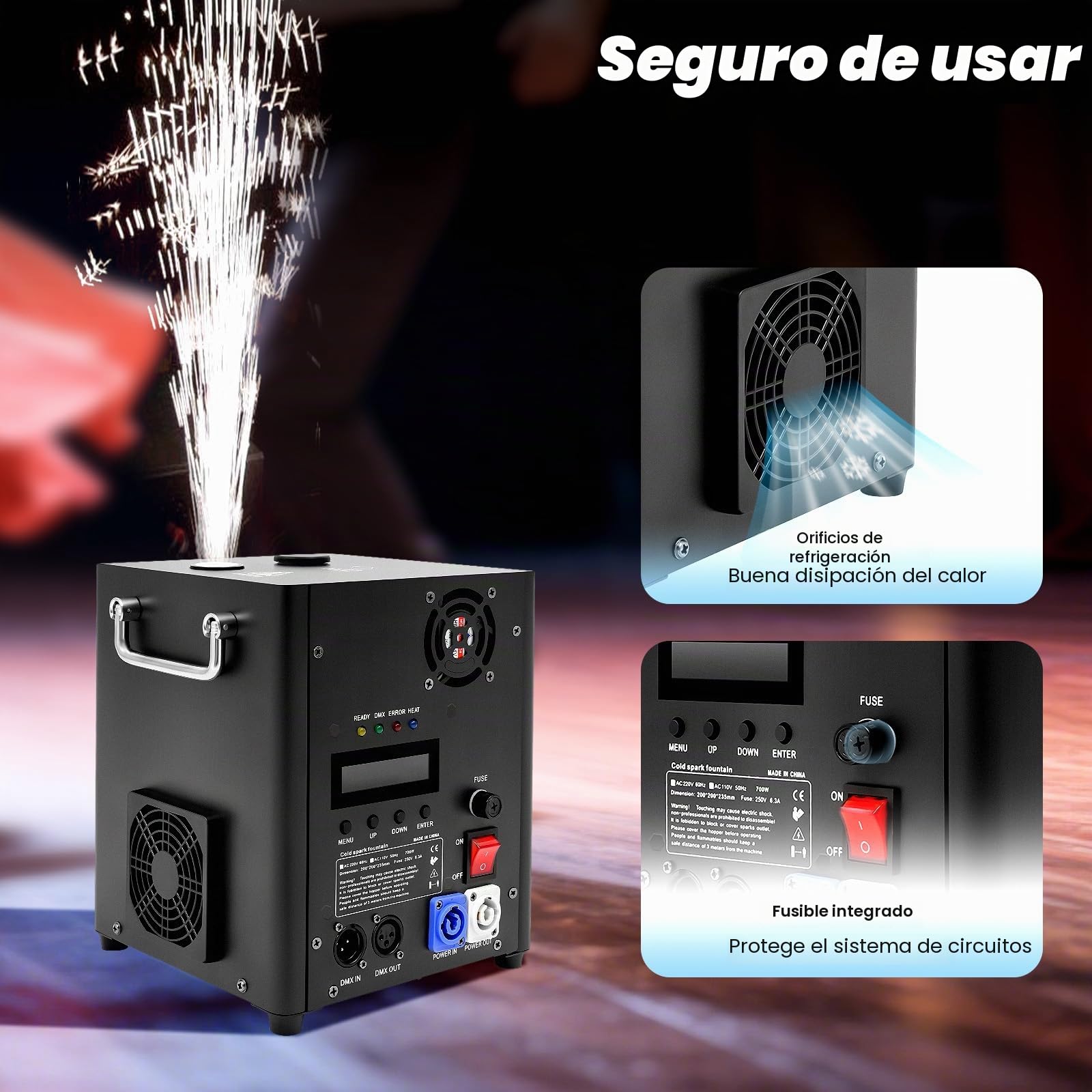 Máquinas pirotecnológicas Máquina de efectos especiales para escenarios de 700 W, control DMX, mando a distancia, altura de pulverización ajustable, para escenarios, bares, fiestas eventos