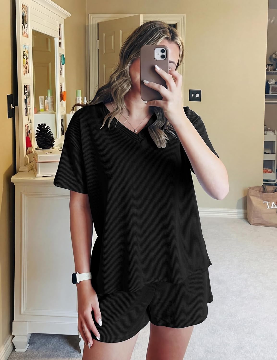 Sarin Mathews 2 Piece Lounge Sets for Women Summer Shorts Set Short Sleeve Cotton Oversized Casual Matching Sets - Image 5