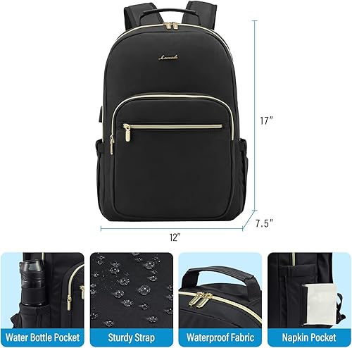 Miniatura 3 de Mochila para laptop para mujer, bolsa de trabajo para computadora de viaje de negocios de 15.6 pulgadas, Negro - Tipo 2, 15.6 pulgadas, Mochilas de