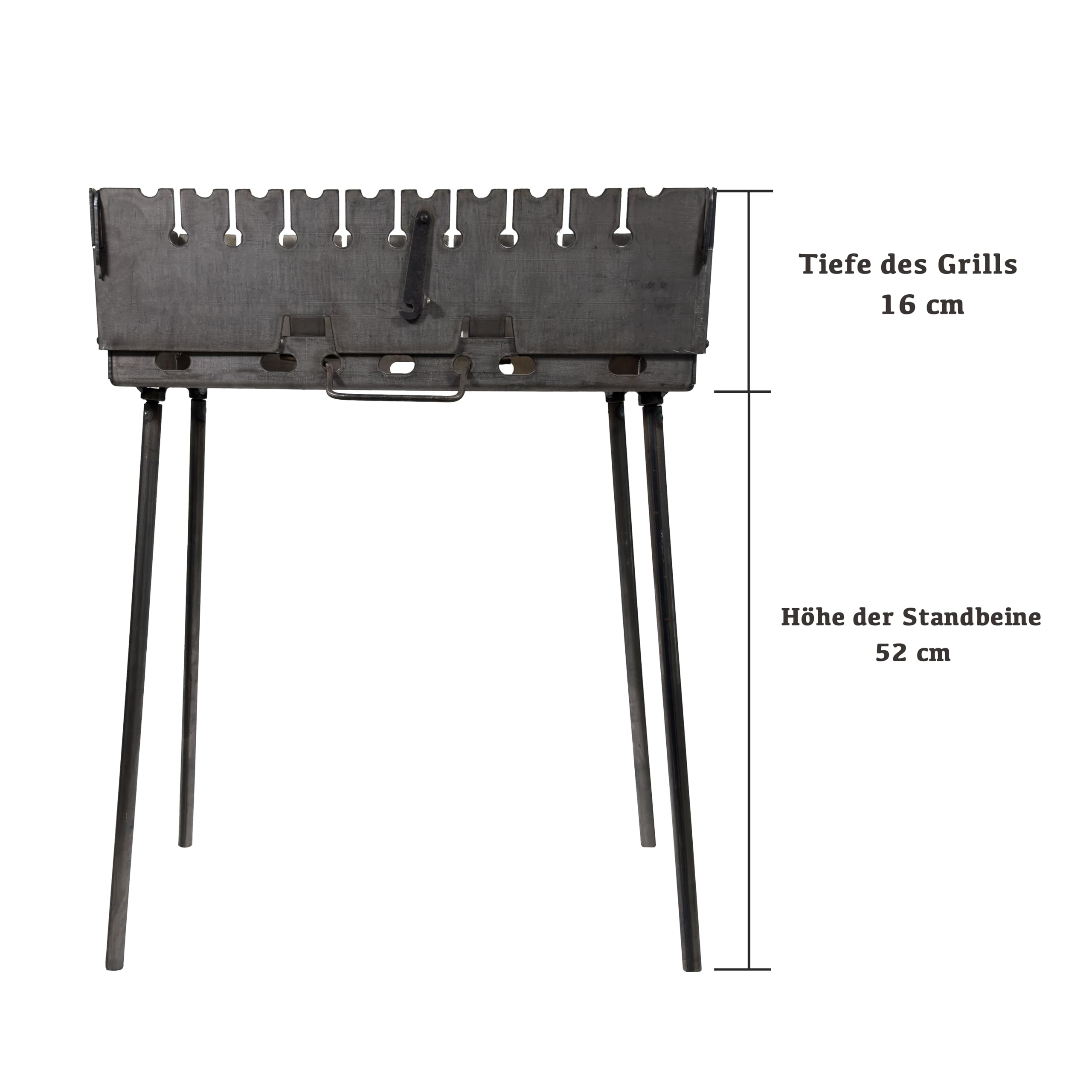 Faltbarer Schaschlikgrill „Verstärkt“ für 10 Spieße – Holzkohlegrill aus 3 mm Stahl, kompakt als Koffer faltbar, stabile Bauweise, ideal für Garten, Camping & Picknick