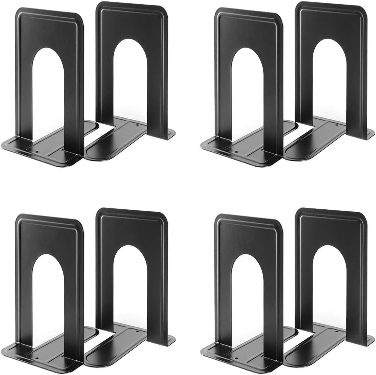 Metal Heavy Duty Bookends - 8 Pieces Universal Premium Non-Skid Book Ends Pack for Book Shelves Stopper Movies CDs Video Games Books Magazines Organizer (6.6 x 5 x 5.8 in) Black