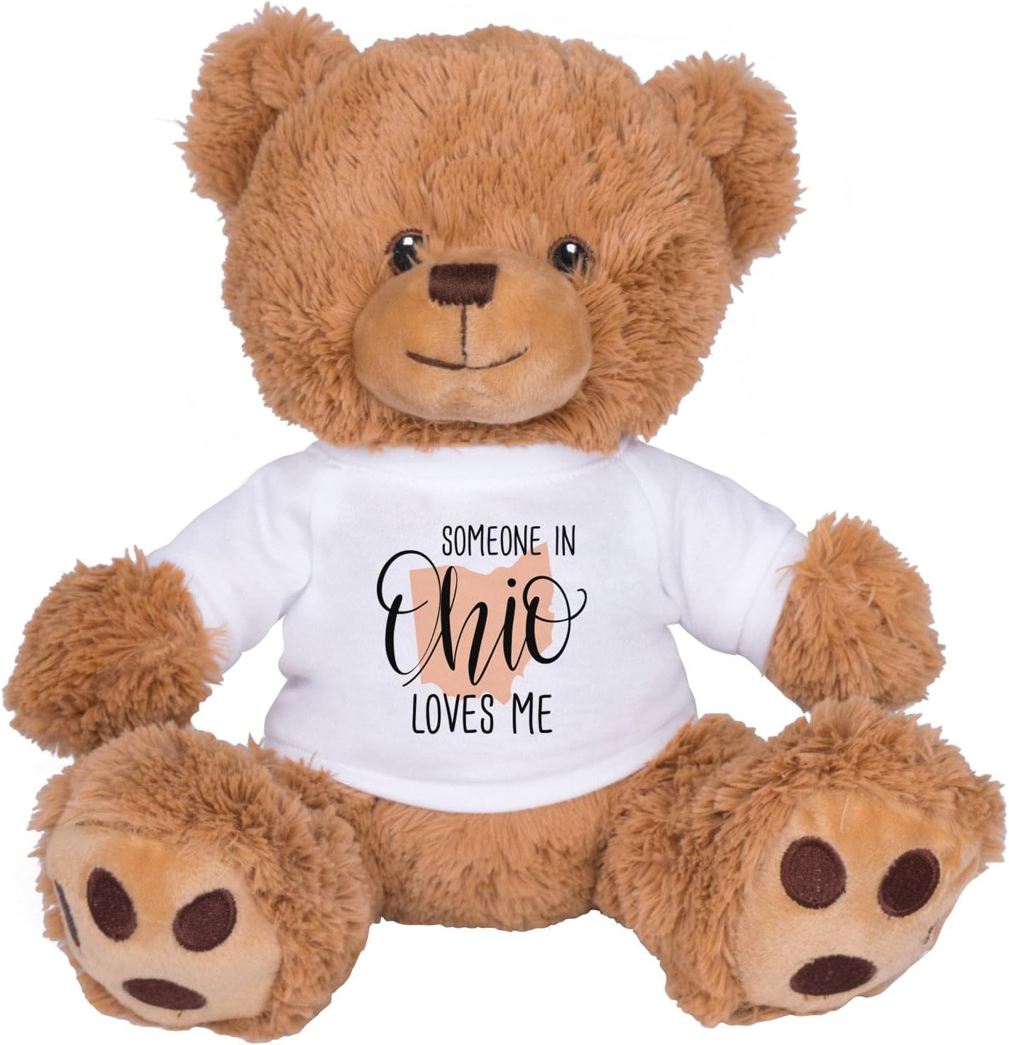 TeesAndTankYou Someone in Ohio Loves Me Bear: 8 Inch Brown Teddy Bear Stuffed Animal with White Shirt