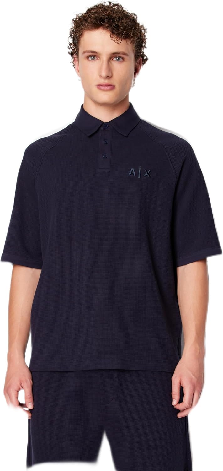 Armani Exchange Mens Loose Fit Waffle Polo
