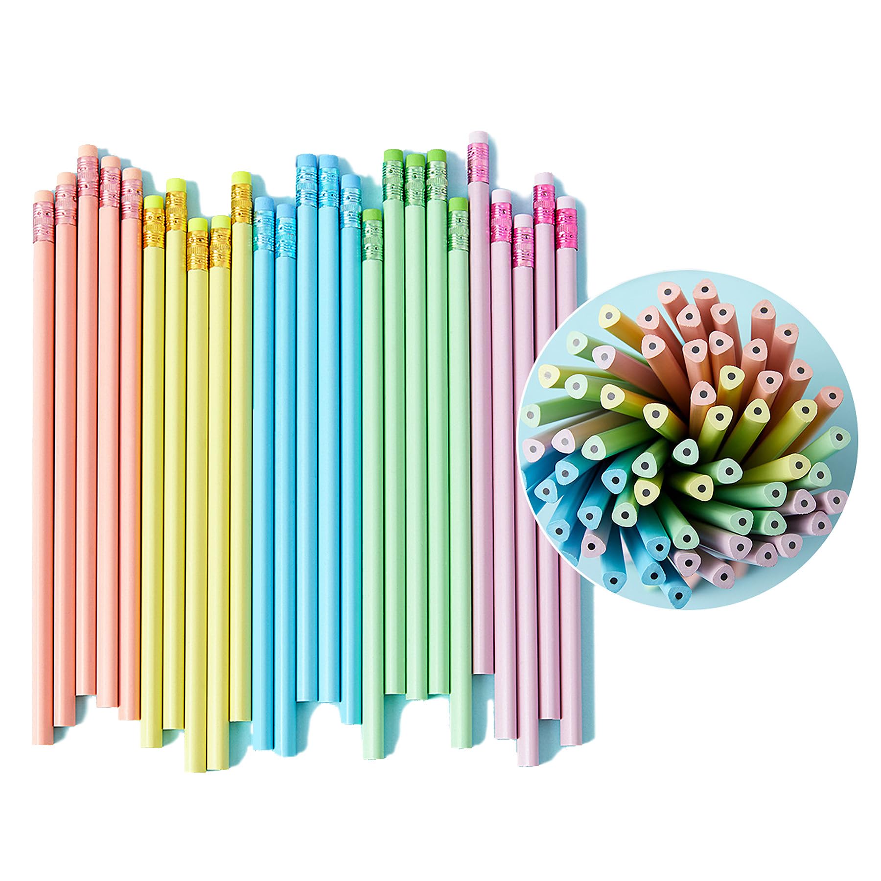 LLMtn 25 Lápices de 5 Macarrones, Mina Negra HB, con Goma de Borrar de Color Macarrón, Vástago de Resina
