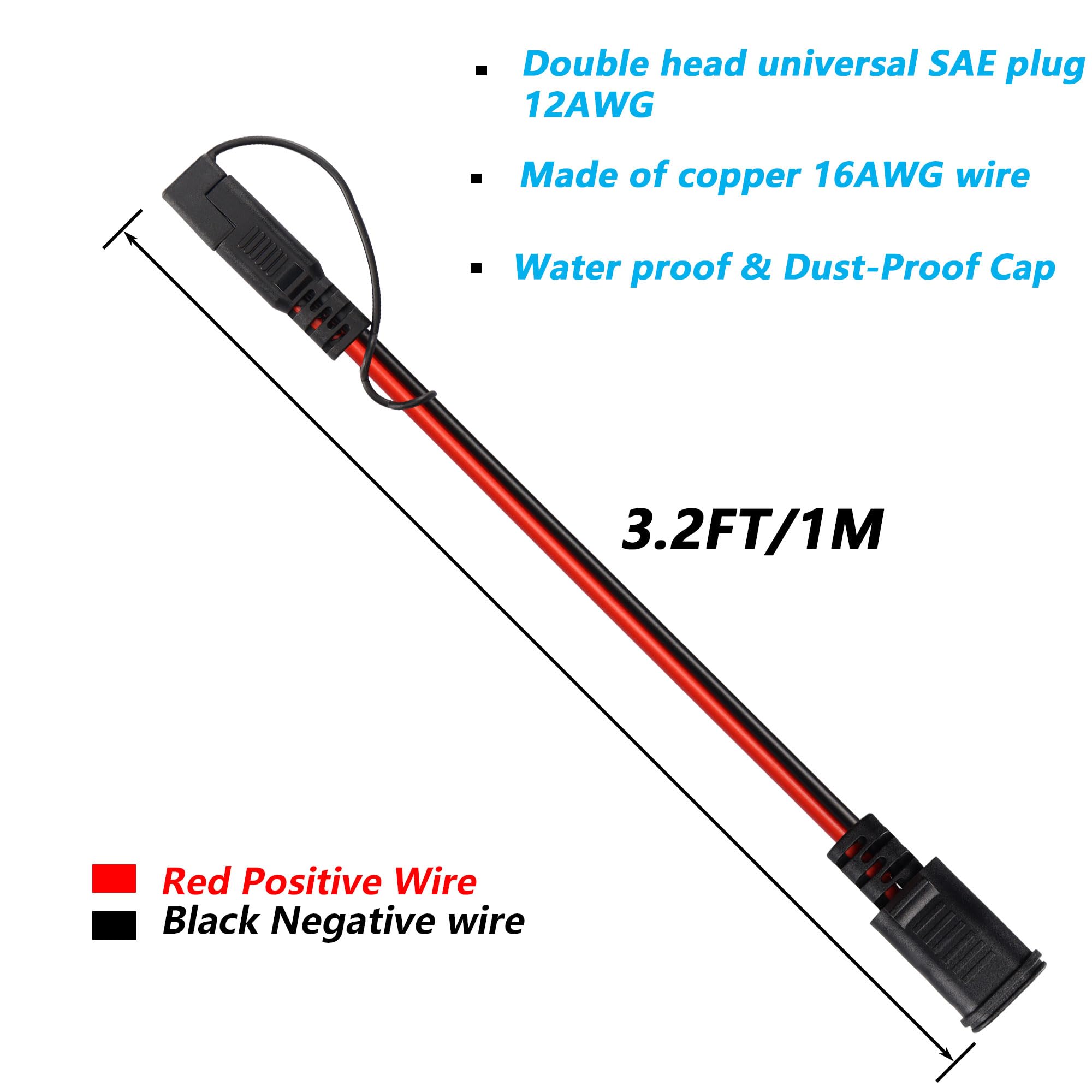 Cavo Prolunga SAE 16AWG 300cm - Connettori Rapidi Per Auto, Batterie, Pannelli Solari