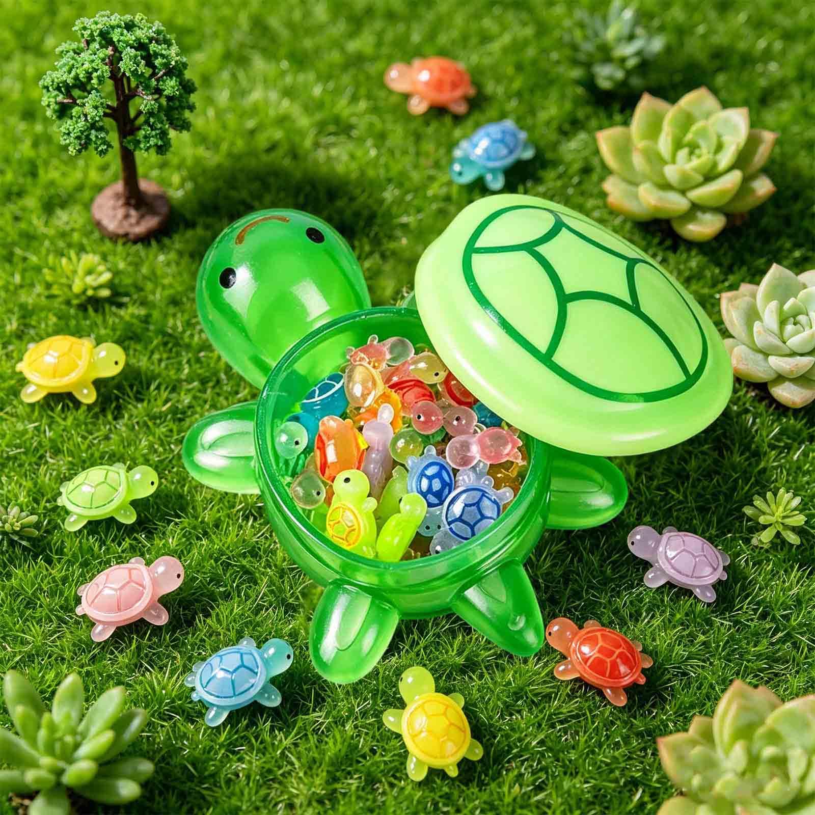 116 Mini Tortugas Resina, 1 Grande Verde, 100 Mini Tortugas 1,1 cm, 15 Pequeñas Tortugas 2 cm, Figuras Luminosas, Tortugas de Colores para Jardines Miniatura & Acuario — view 6