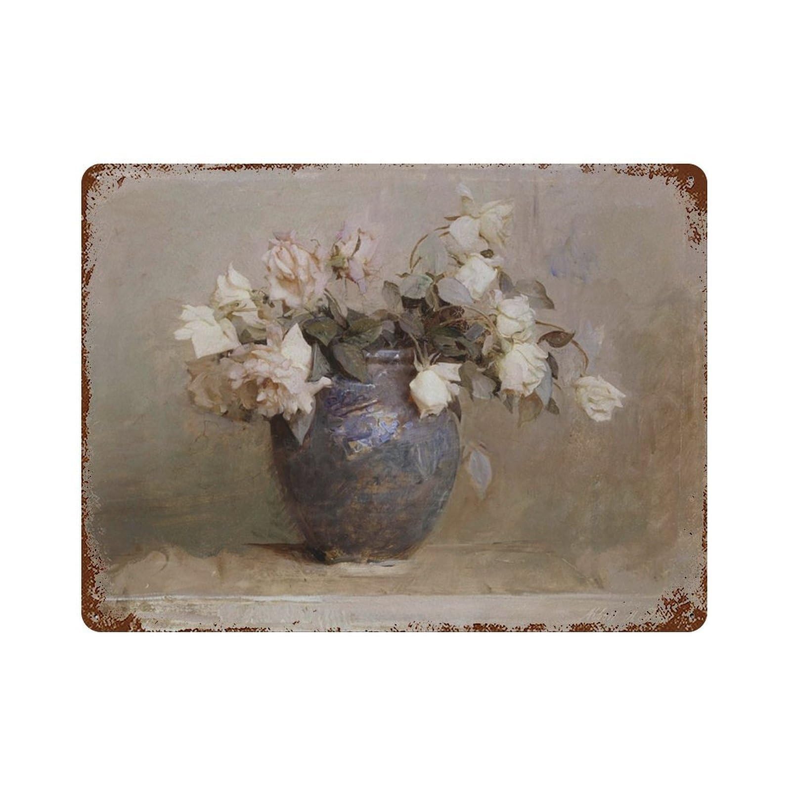 xiaoxiaoshen Vintage Roses Still Life Painting_ Neutral Botanical Wall Decor Art Metal Tin Poster Modern Home Decor Art Home Bar Shop Decorations Vintage Sign 30x40cm