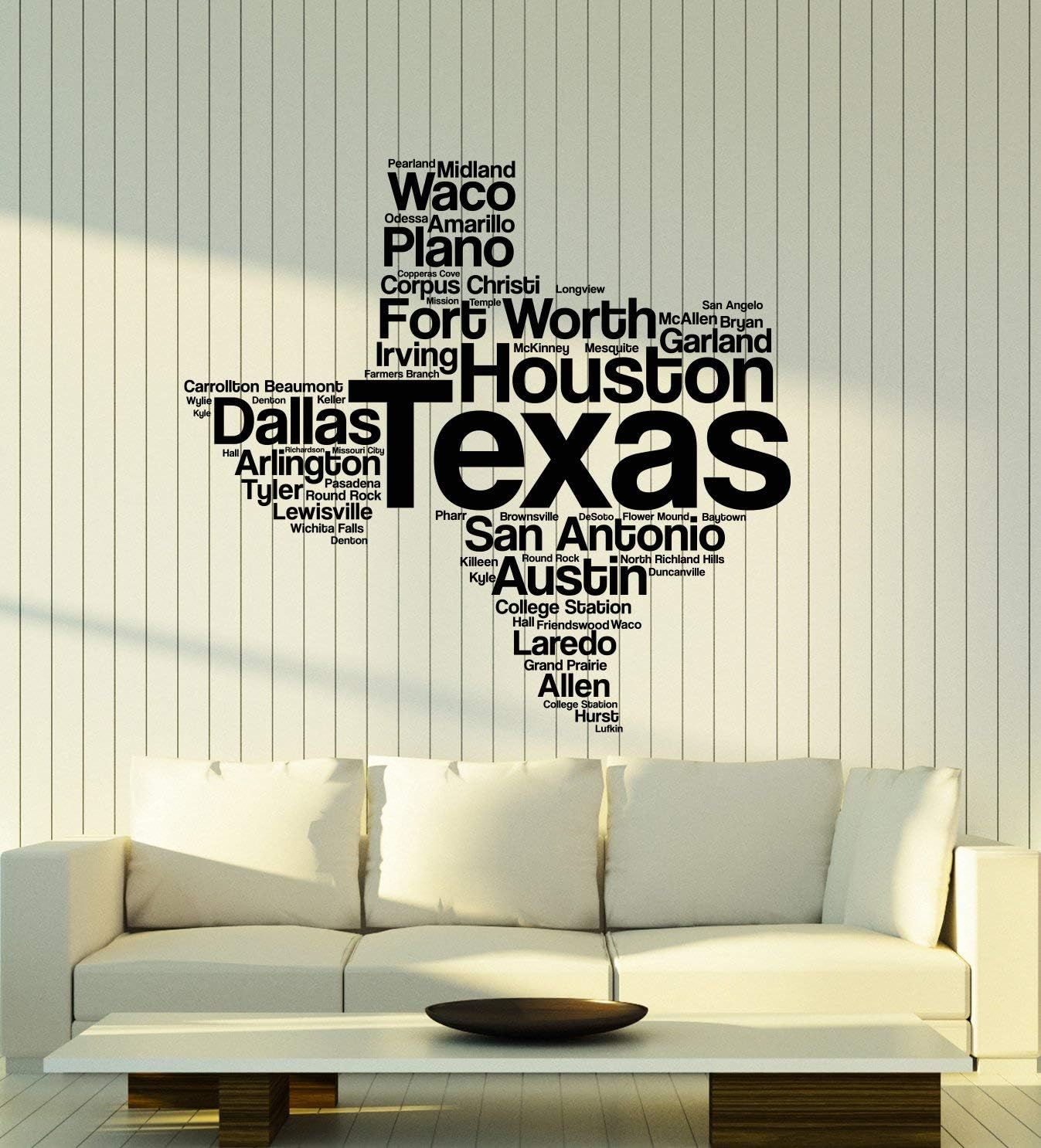 Vinyl Wall Decal Texas Map Words Cloud USA Austin Houston Dallas Stickers Mural Large Decor (ig6238) Black