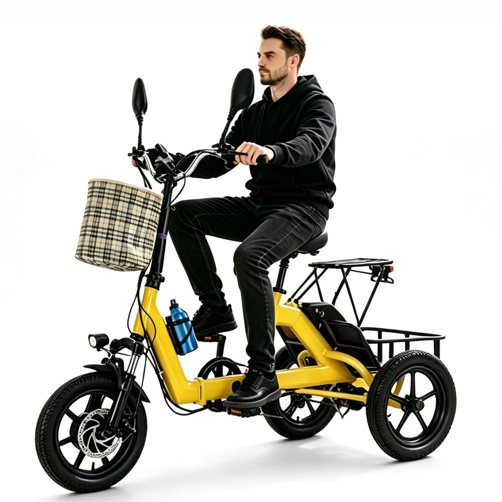 Triciclo Elettrico Per Adulti/Trike Elettrico,Autonomia 45-70 Km,Bici Elettrica A 3 Ruote,Con Ampio Cestino E Batteria Rimovibile Da 48V 10.4 Ah,Per Uomini E Donne Yellow