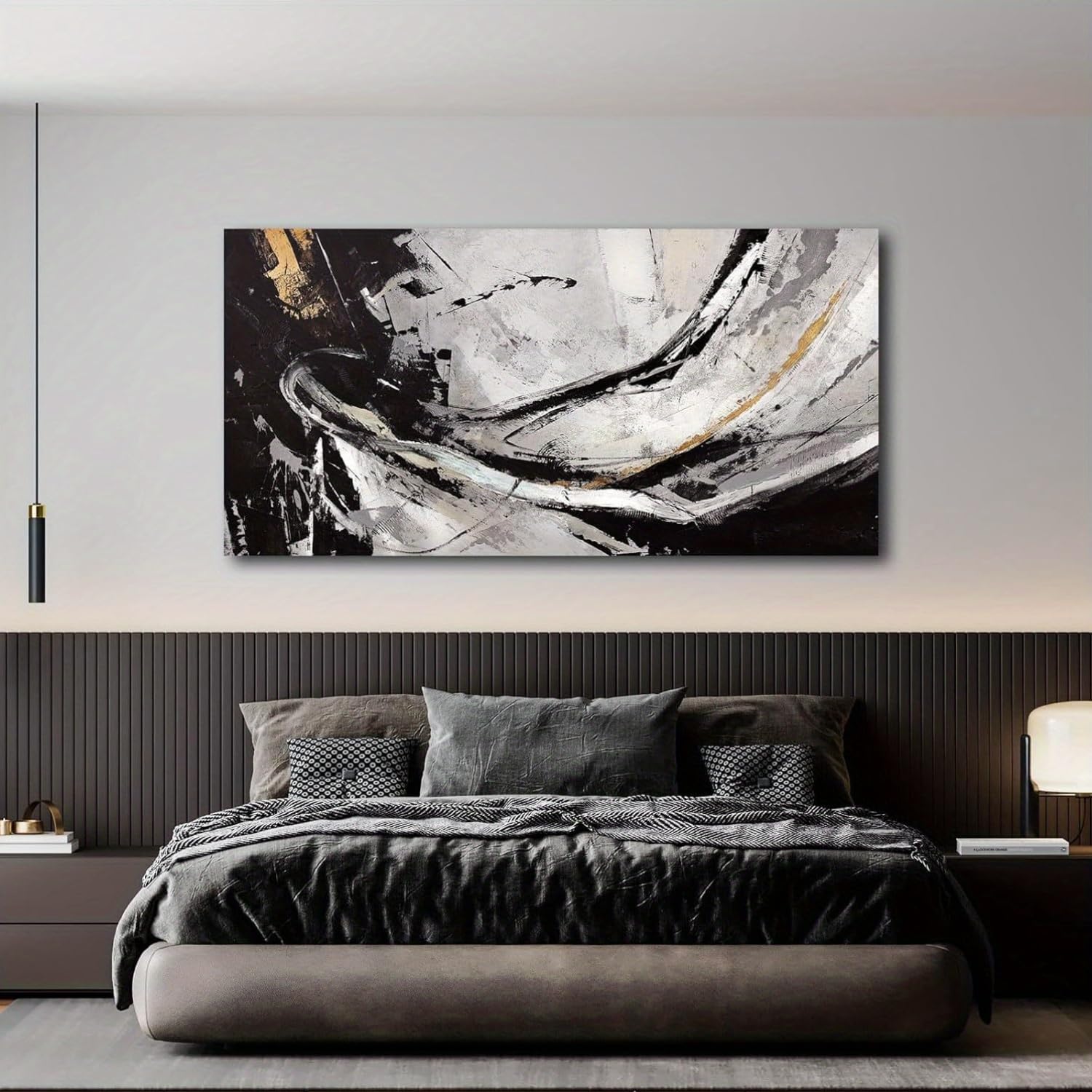 AEFOUU Abstract Canvas Mural Golden Decoration Black Art for Living Room Bedroom Kitchen Home Wall Decoration Painting Artwork(80x160cm/32x63in/Frameless)