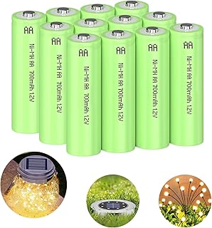 Lombaour 1.2V 700mAh NiMH Rechargeable AA Batteries, 12 Packs Double A Rechargeable Battery for Solar Lights, String Light...