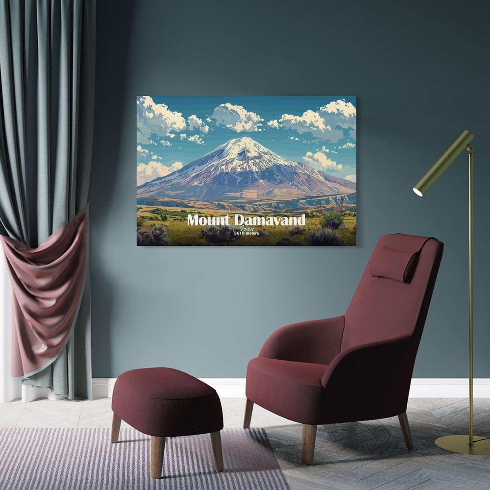 Junmoney Mount Damavand Illustration Wall Art Print 08x12inch(20x30cm), for Lounge, Study, Hallway Or Flat Walls, Decorative Artwork with Broad Appeal