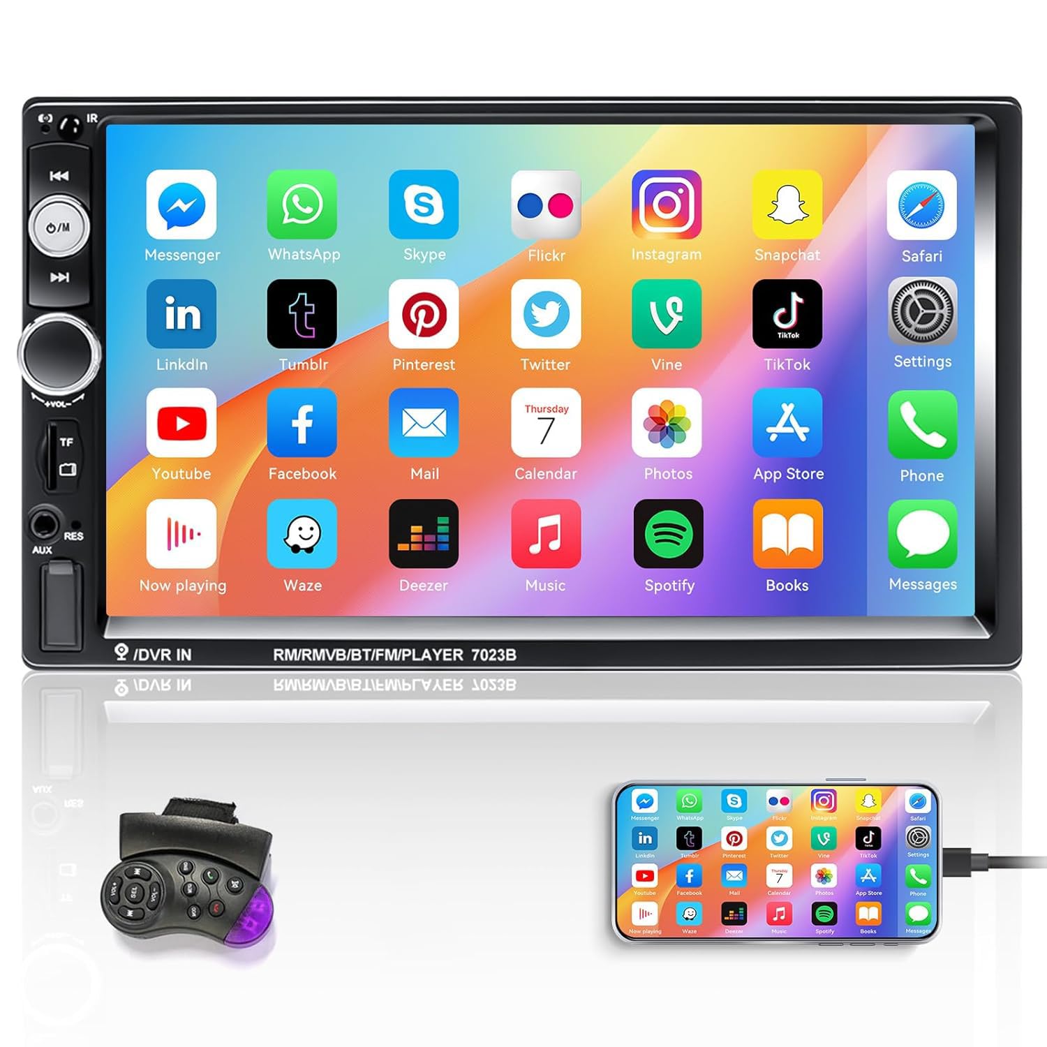 UNITOPSCI Double Din Car Stereo with Bluetooth Hansfree Call, 7 Inch Touch Screen Car Radio MP5 Player FM Radio USB TF Input Aux Audio Receiver Mirror Link with Steering Wheel Control