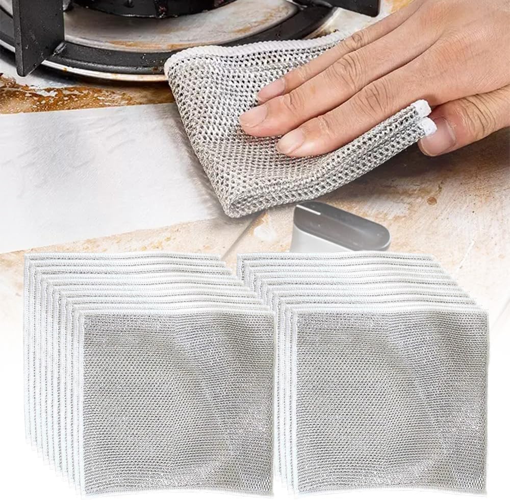 Multipurpose Wire Dishwashing Rags for Wet and Dry 2024 Reusable Non Scratch Metal Wire Dishcloth Upgrade Metal Scrubbing