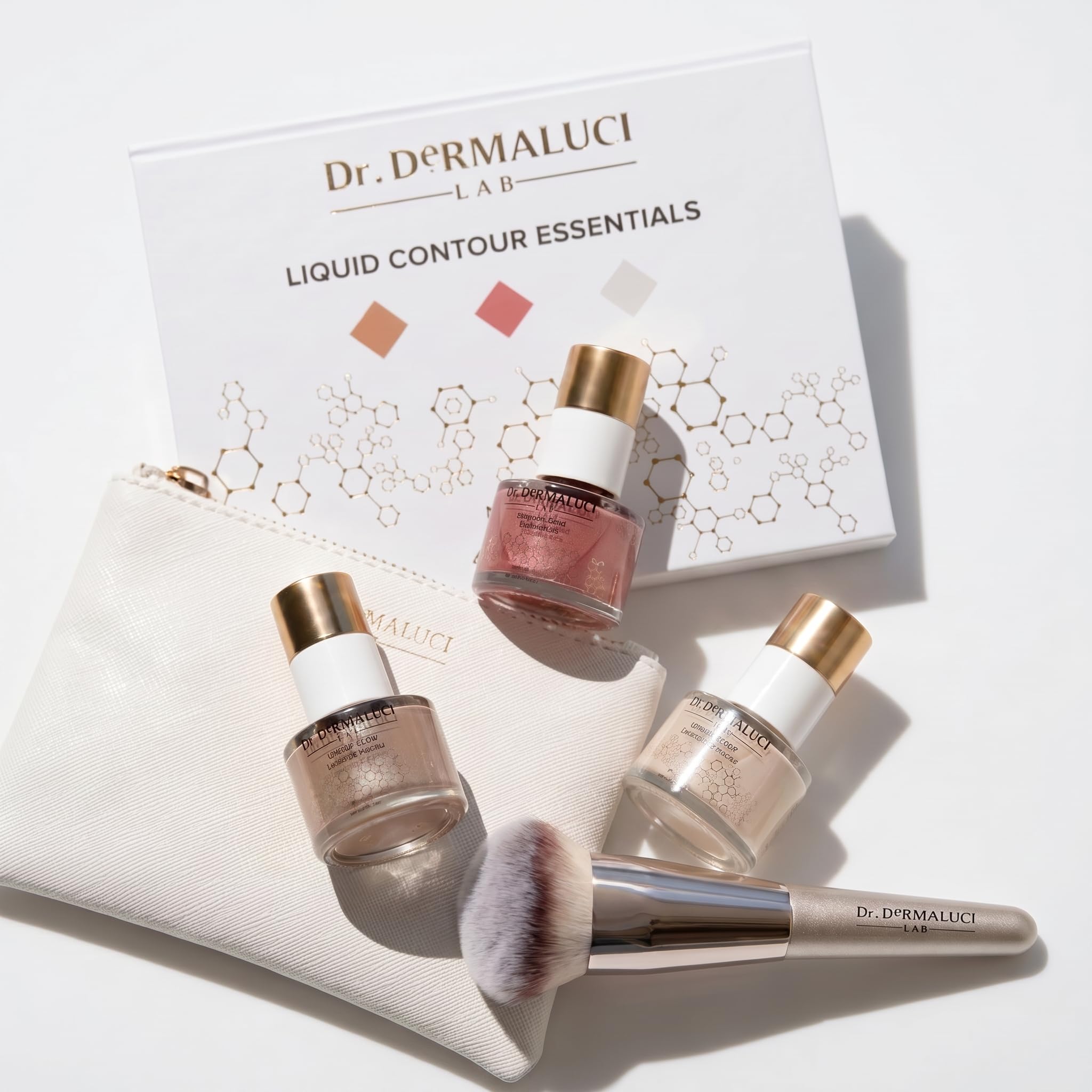 Dr. Dermaluci Lab Contouring Set Gesicht - Flüssiger Blush + Highlighter + Skin Perfector - Schminke Damen, Empfindliche Haut, Clean Make Up, Geschenkidee Frauen, Made in Italy