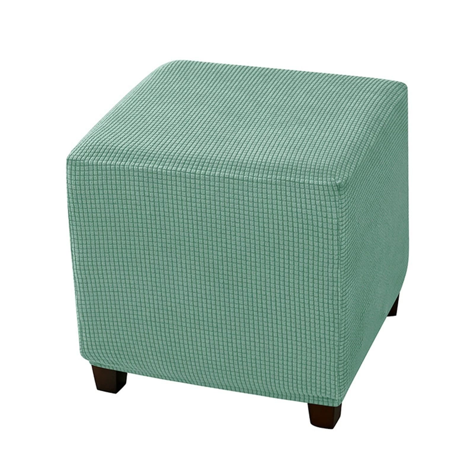 Xiao Ren Jacquard Square Ottoman Cover, Universal Stretch Pouf Cover Soft Ottoman Cover with Elastic Bottom Non-Slip Washable Ottoman Slipcovers(Ciano)