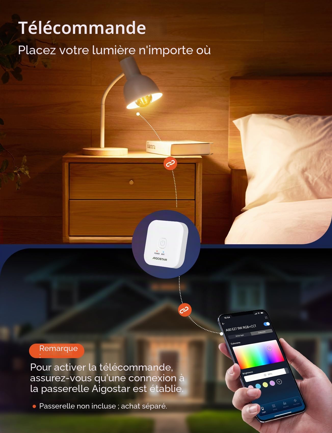 Aigostar Mesh - Ampoule Connectée Bluetooth Mesh A60, Edison Vintage Lampe à Filament LED Dimmable 6W 806LM Blanc Chaud 2700K-6500K, Compatible avec Alexa/Google Assistant, 6 Unité (avec Télécommande)