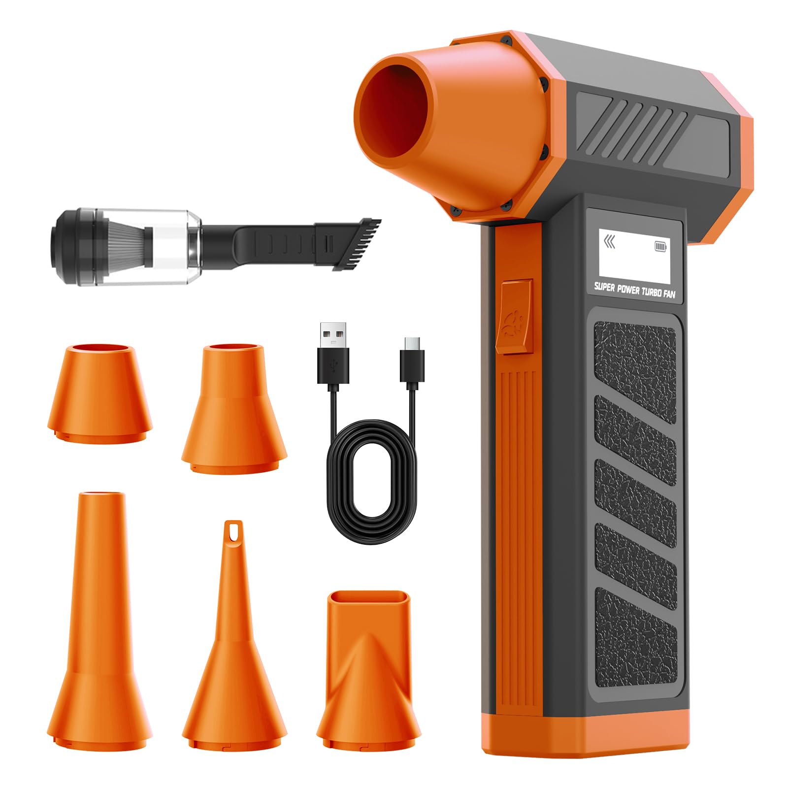 Souffleur Air Comprimé et Aspirateur, Bombe Air Sec Souffleur PC | 130000 RPM, Dépoussiérants Puissants électrique 4 Vitesses avec Lumière LED, Mini Souffleur pour Nettoyage PC/Voiture/Maison