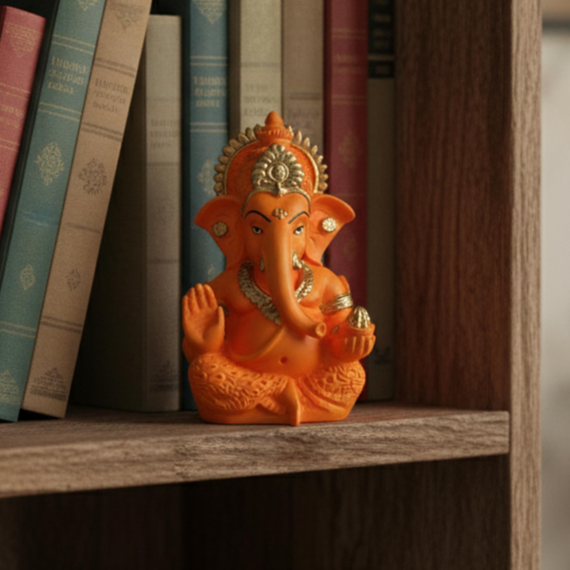 Elegant Resin Ganesha Idol for Home Temple Décor, Lord Ganpati Murti for Pooja Room, Car Dashboard, Gift Item | Color: Red