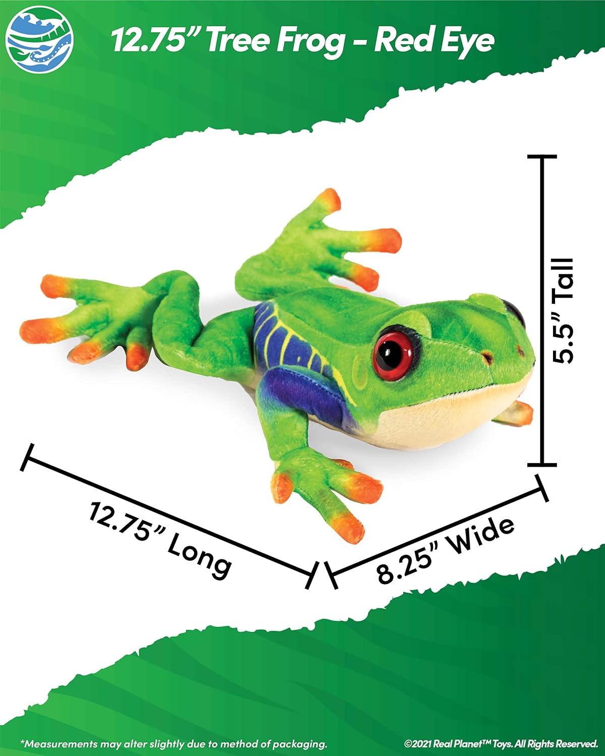 Real Planet Reptile Plush Toy - Soft Cute Stuffed Animal Gift for Kids All Ages, Rainforest Garden Tree Frog Plushie, Christmas Birthday Gifts (Red Eye, 12.75") (12.75" Long)