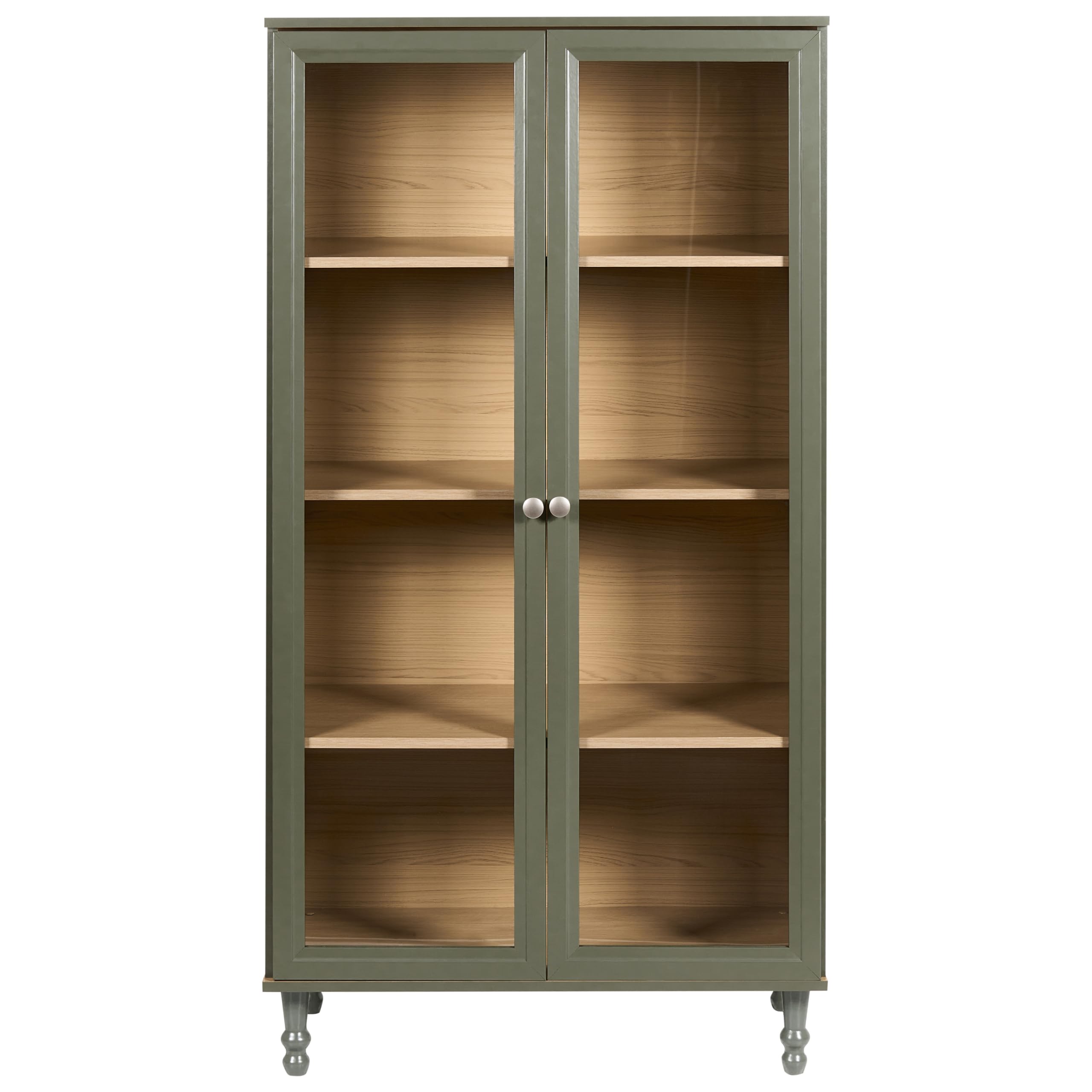 Beliani Armario Decorativo escandinavo clásico aparador Alto con Expositor de Vidrio Verde con Madera Clara Tingledale