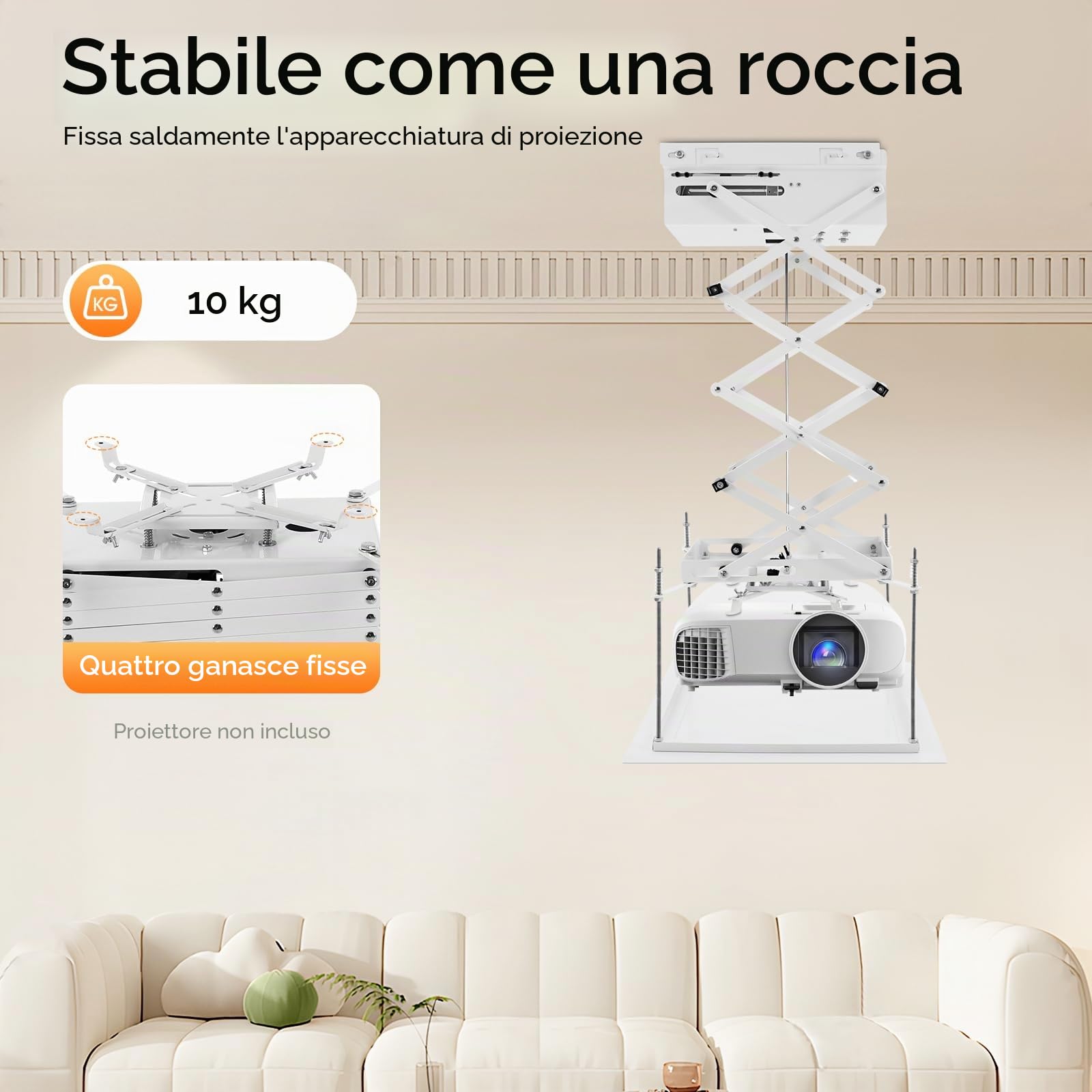 Supporto per Proiettore Motorizzato a Soffitto con Telecomando a Infrarossi - Sollevatore Elettrico a Forbice per Scuola