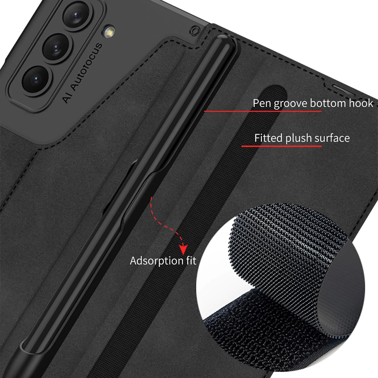 Custodia per Samsung Galaxy Z Fold 5 Custodia, Staccabile, portapenna S, Cornice per PC, Supporto in Pelle PU, Custodia a Portafoglio all-Inclusive con Schermo,Z Fold 5,Black2