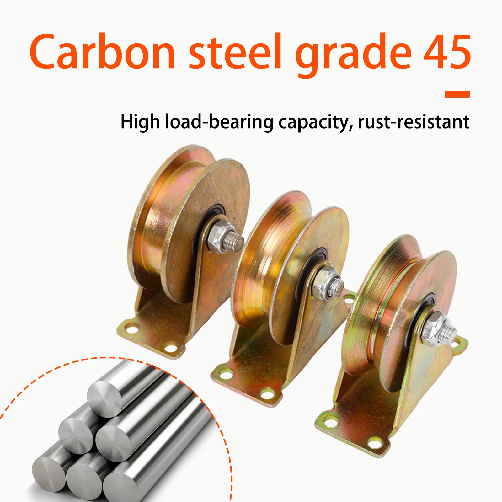 Polea resistente con soportes de montaje V/U, capacidad de carga de 440 libras, ideal para ruedas de puerta corredera, cabrestante industrial con 4 cables de acero, versátil y