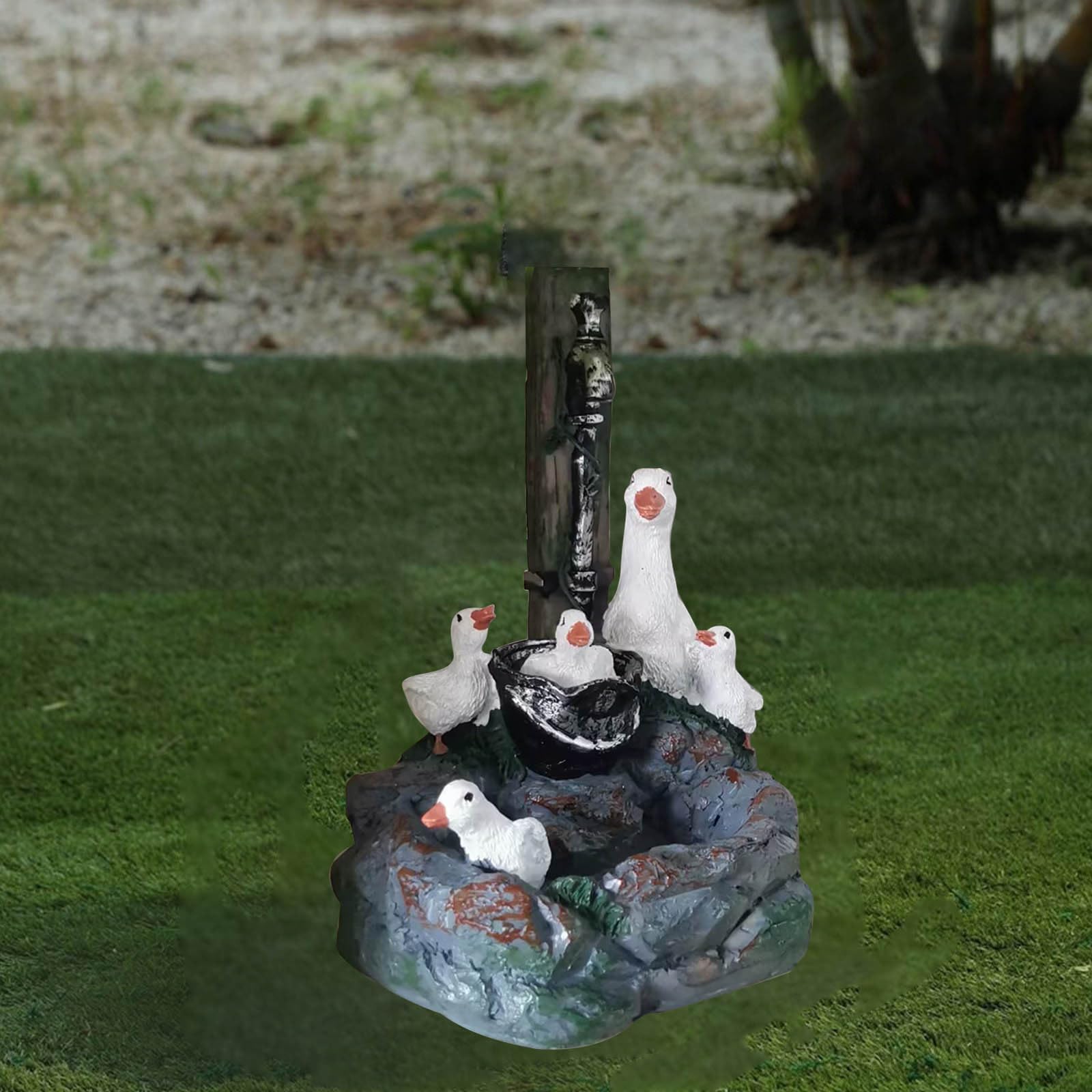 Solar Outdoor Lights, Duck Family Garden Lights, Resin Decorative Light for Yard, Pathways, Solar Spot Light Outdoor, Garden Statues, Cute Stuff (