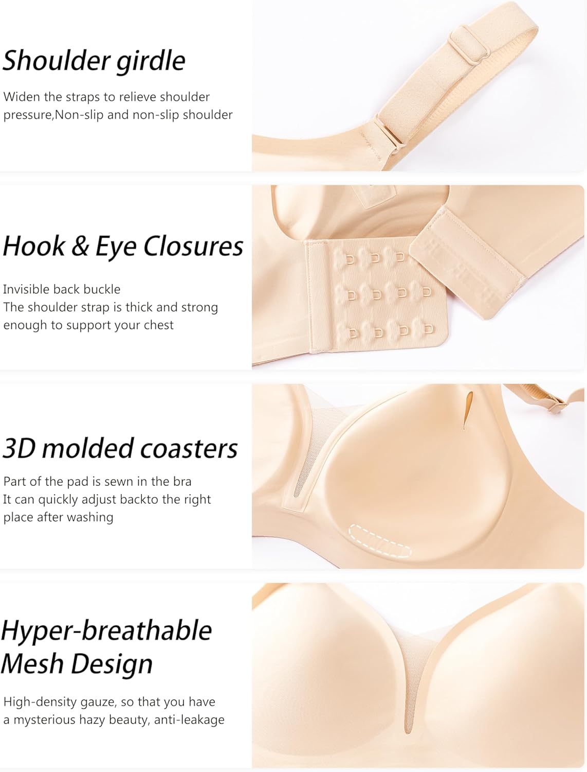 Centop Wireless Comfortable Mesh Bras for Women,Full Coverage T-Shirt Everyday Bralette