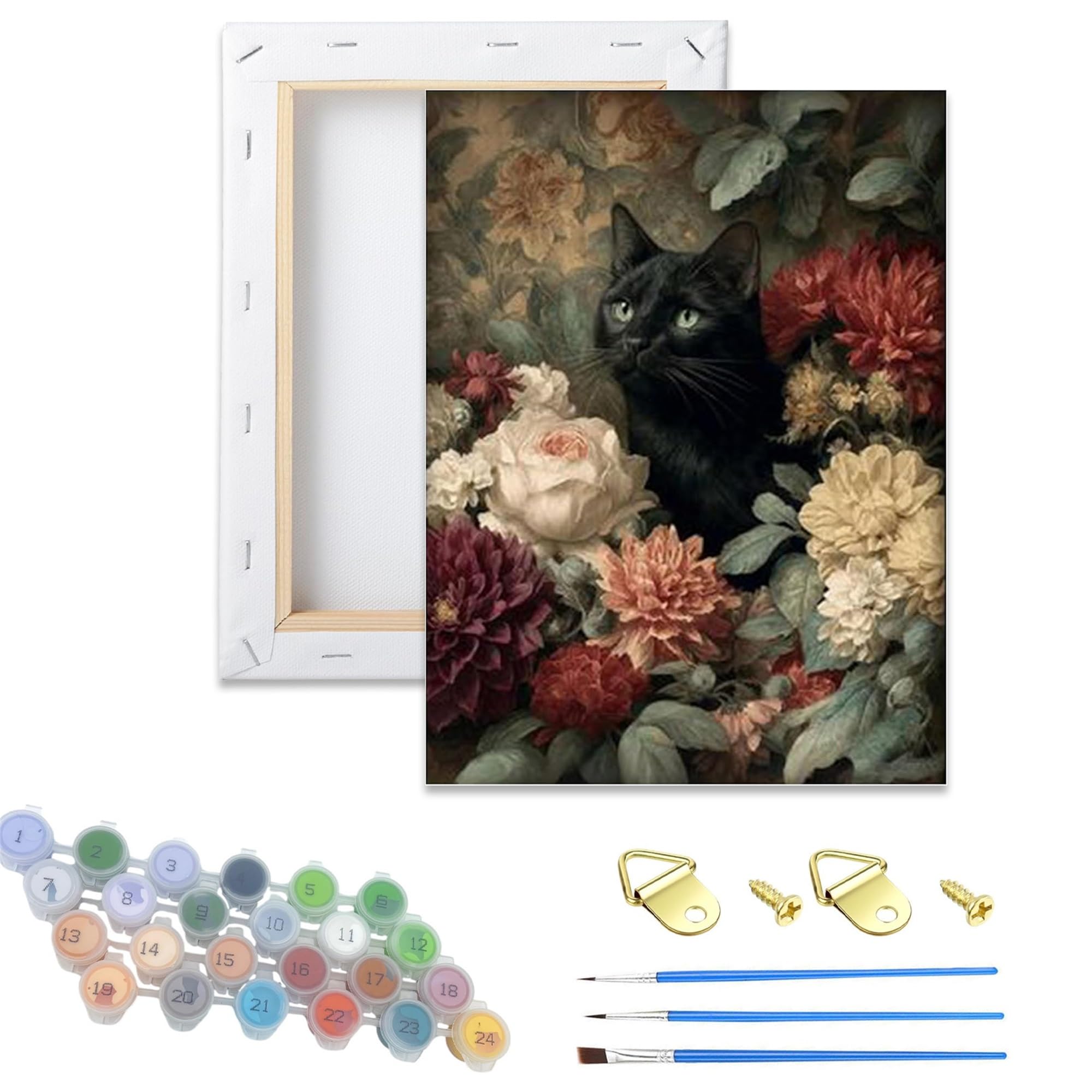 Nanjdian Cat Framed Paint By Number For Adults,Wooden Framed Painting Kits On Canvas Diy,Acrylic Color By Numbers For Adult Beginner,Gifts Decor For Home Wall Room (Cat)