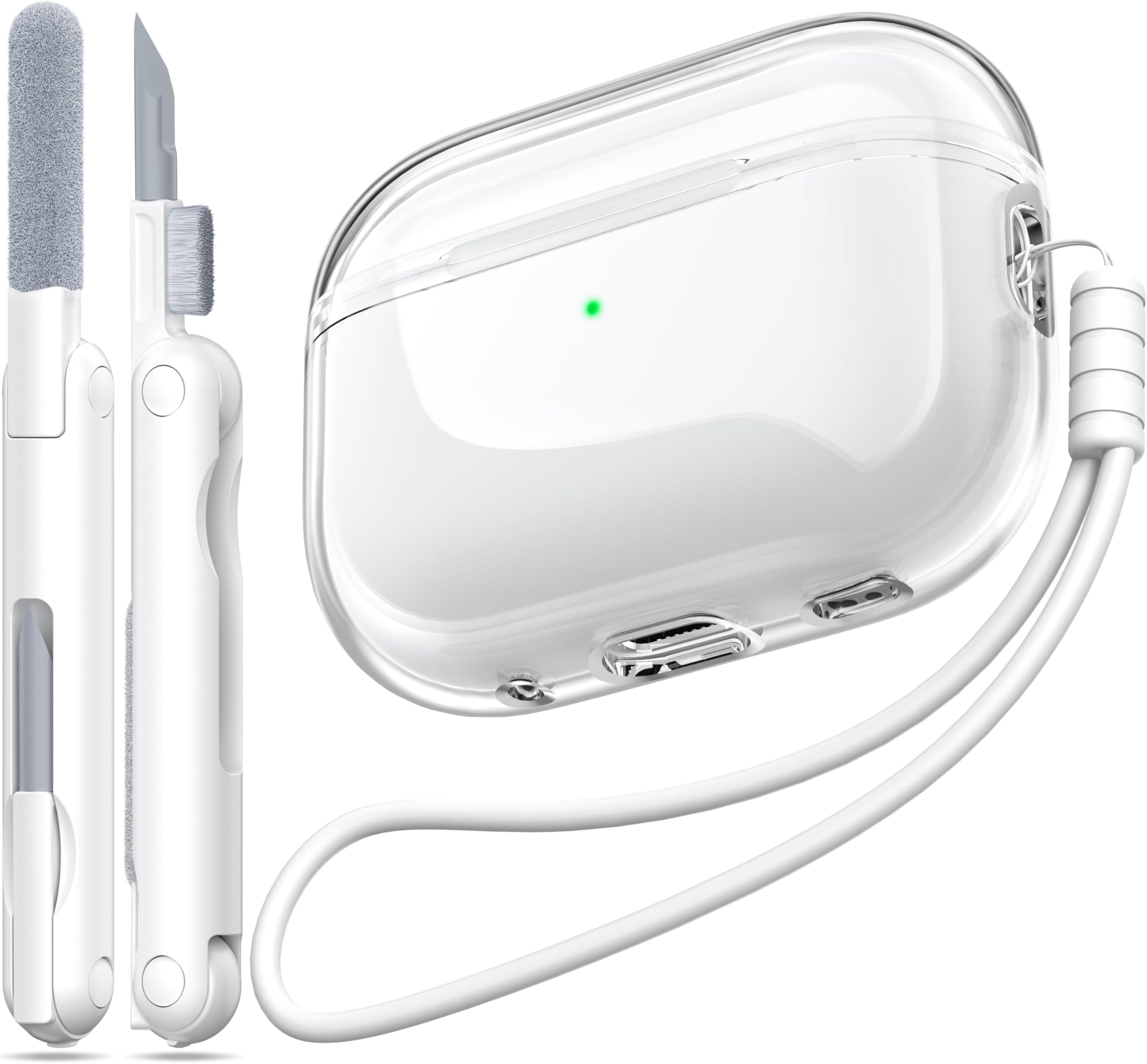 Airpods Pro 2nd/1st Generation Case Cover, Compatible with Airpods Pro Case 2nd Gen USB C Charging Port, Clear Soft Transparent Military Grade Shockproof Case, Clear White