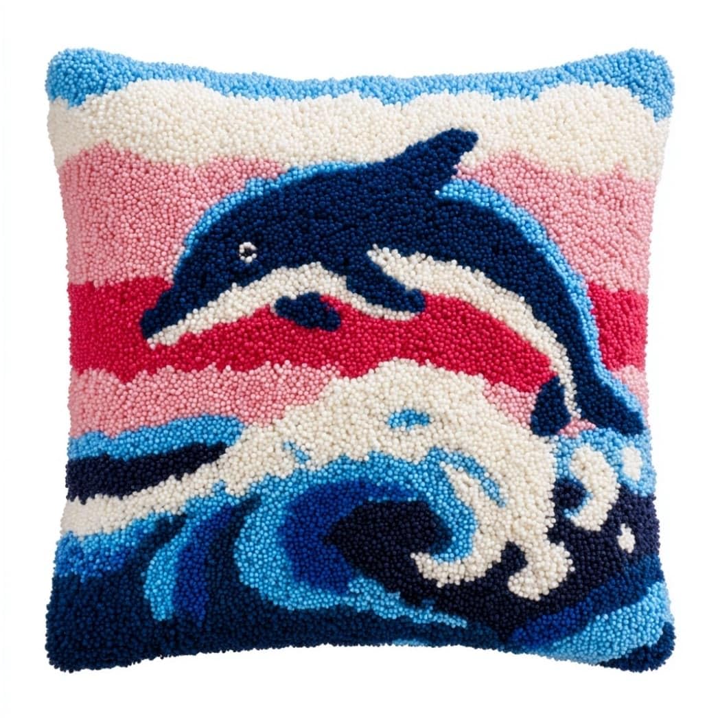 Taxpy Latch Hook Cushion Kit for Beginners Dolphin