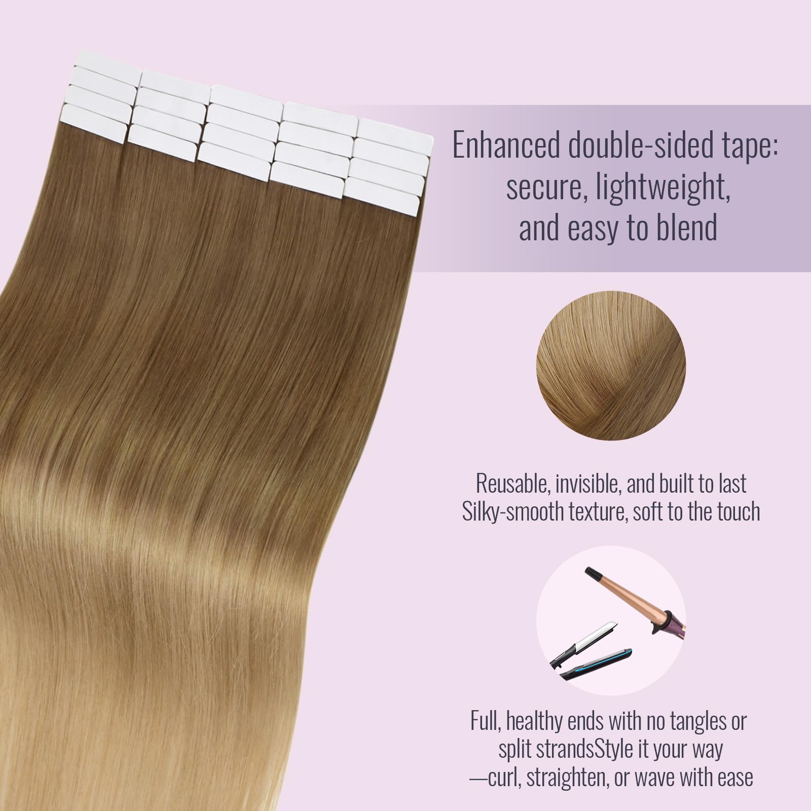 Fshine Tape in Hair Extensions,22 Inch 20 pcs 50 g,Straight Remy Hair Extensions,Color 10 14 Balayage Chocolate Brown to Dirty Blonde,Handcrafted for Salon Quality Results - Image 3