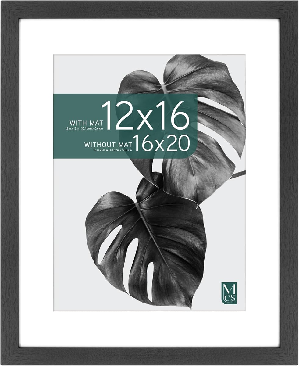 Marco para póster MCS Studio Gallery, 16 x 20 mate a 12 x 16, veteado de madera negro | Marco para póster mate, exterior de 16.0 x 20.0 in, ventana para fotos de 12.0 x 16.0 in, madera de ingeniería negra, 1 paquete