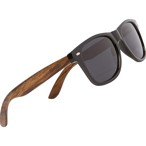 Woodies Walnut Wood Sunglasses with Black Polarized Lenses for Men and Women | 100% UVA/UVB Ray Protection