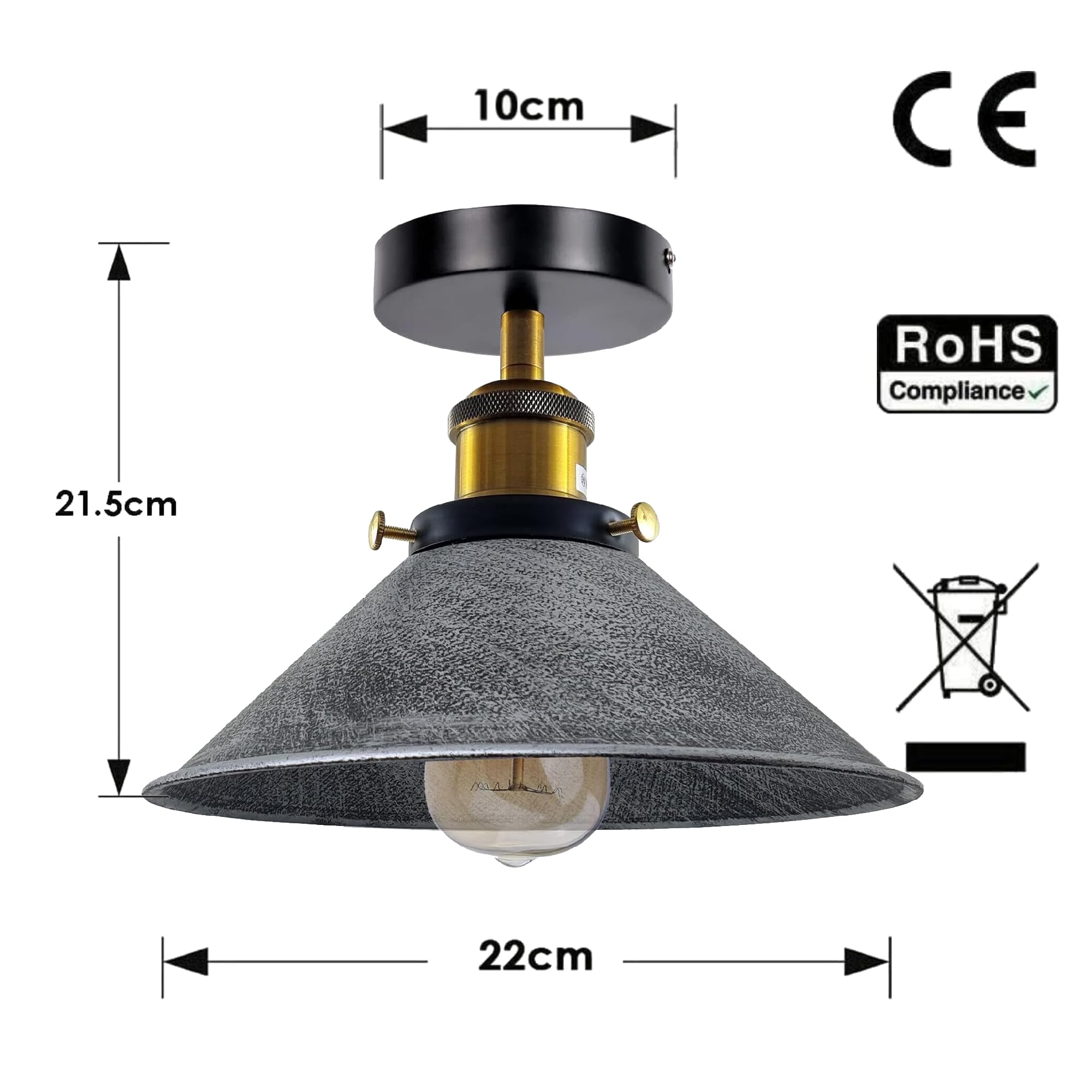 LEDSone Modern Semi Flush Mount Ceiling Light Metal 2 Pack Cone Shape Pendant Lamp Chandelier LED Lights Fitting for Kitchen Bedroom Hallway Restaurant Hotel (French Gold) - Image 3