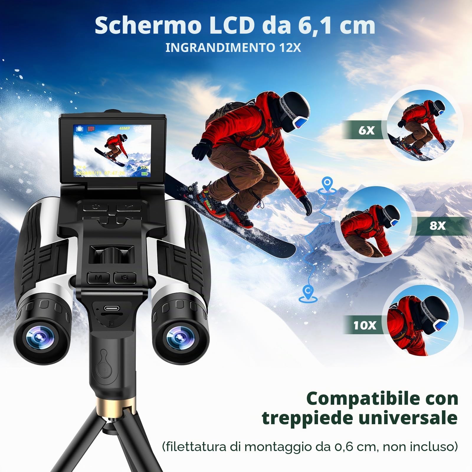Binocolo Digitale LCD 2.4" Con Fotocamera 48MP – 12x Zoom Per Birdwatching E Concerti!